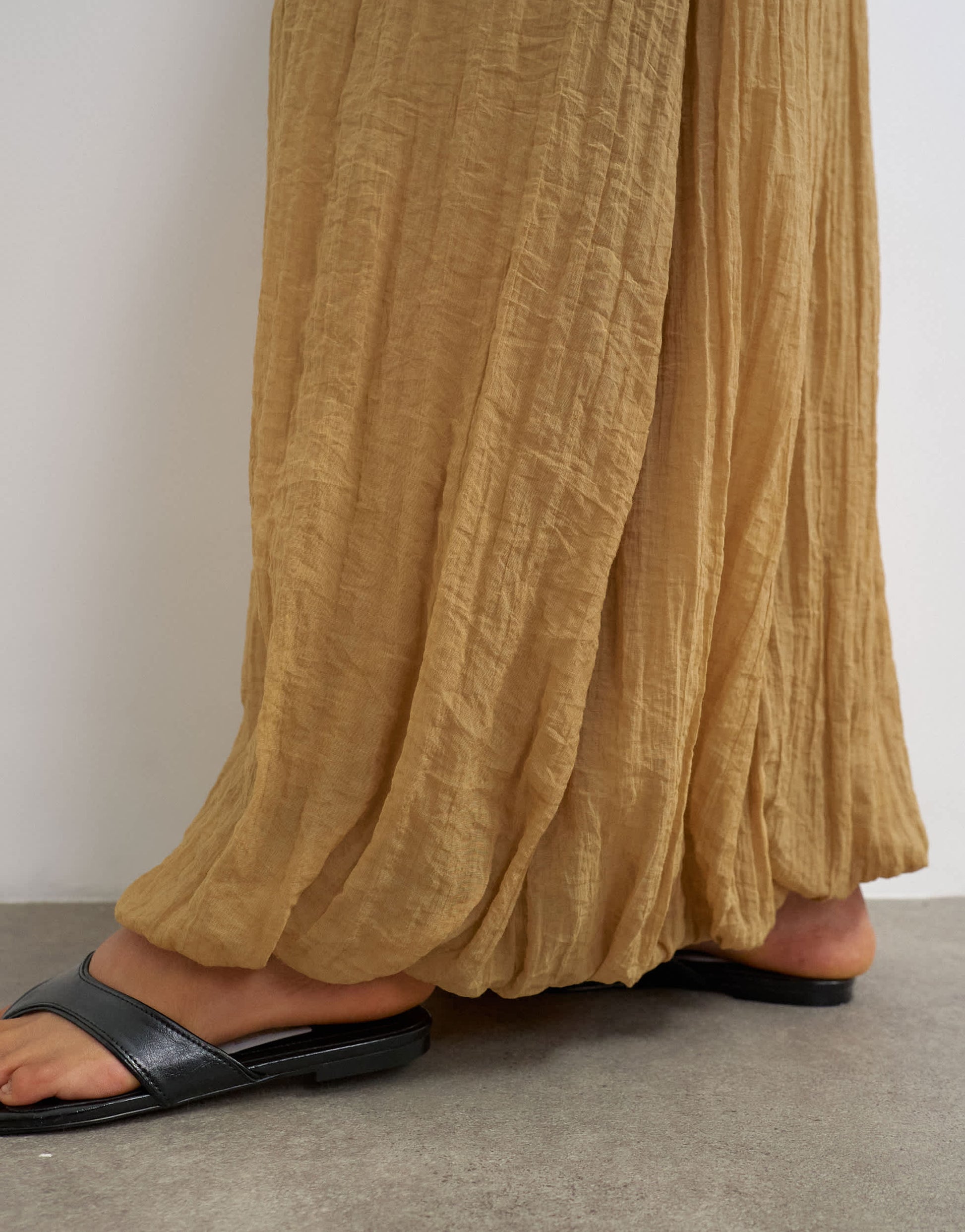 Topshop tie detail crinkle bubble hem maxi skirt in camel