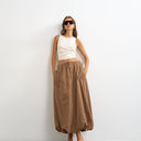 Topshop poplin bubble hem maxi skirt in chocolate stripe