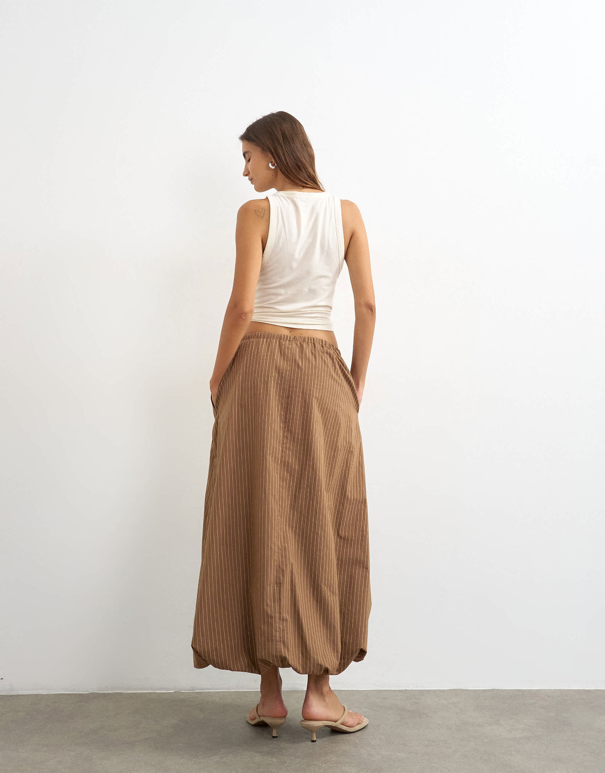 Topshop poplin bubble hem maxi skirt in chocolate stripe