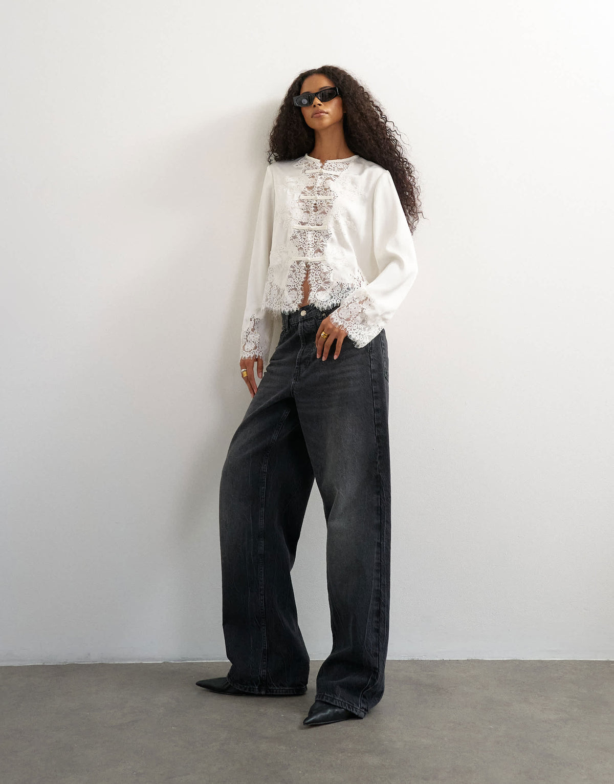 Topshop satin lace applique blouse in ivory