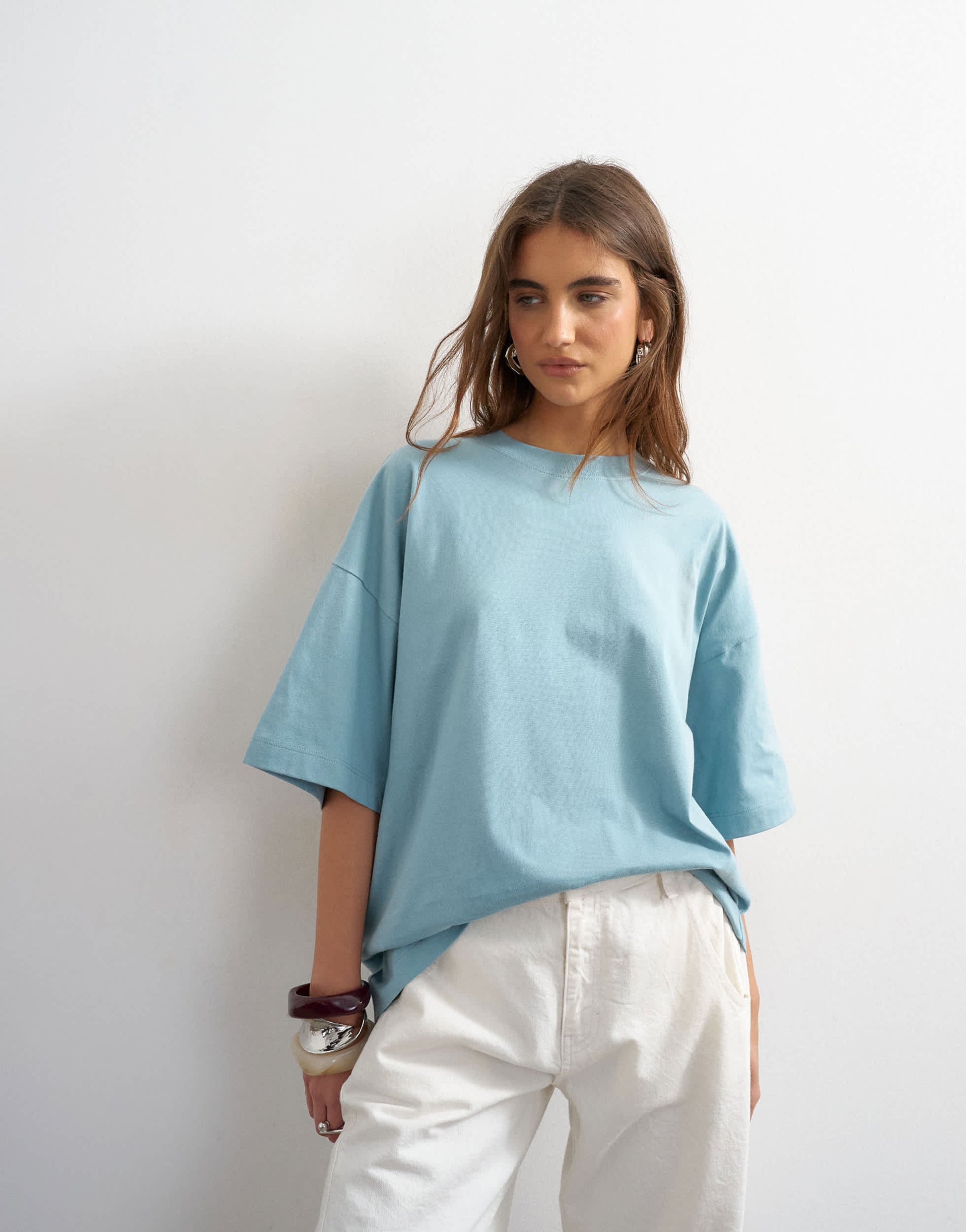 Topshop oversized drop shoulder tee in blue