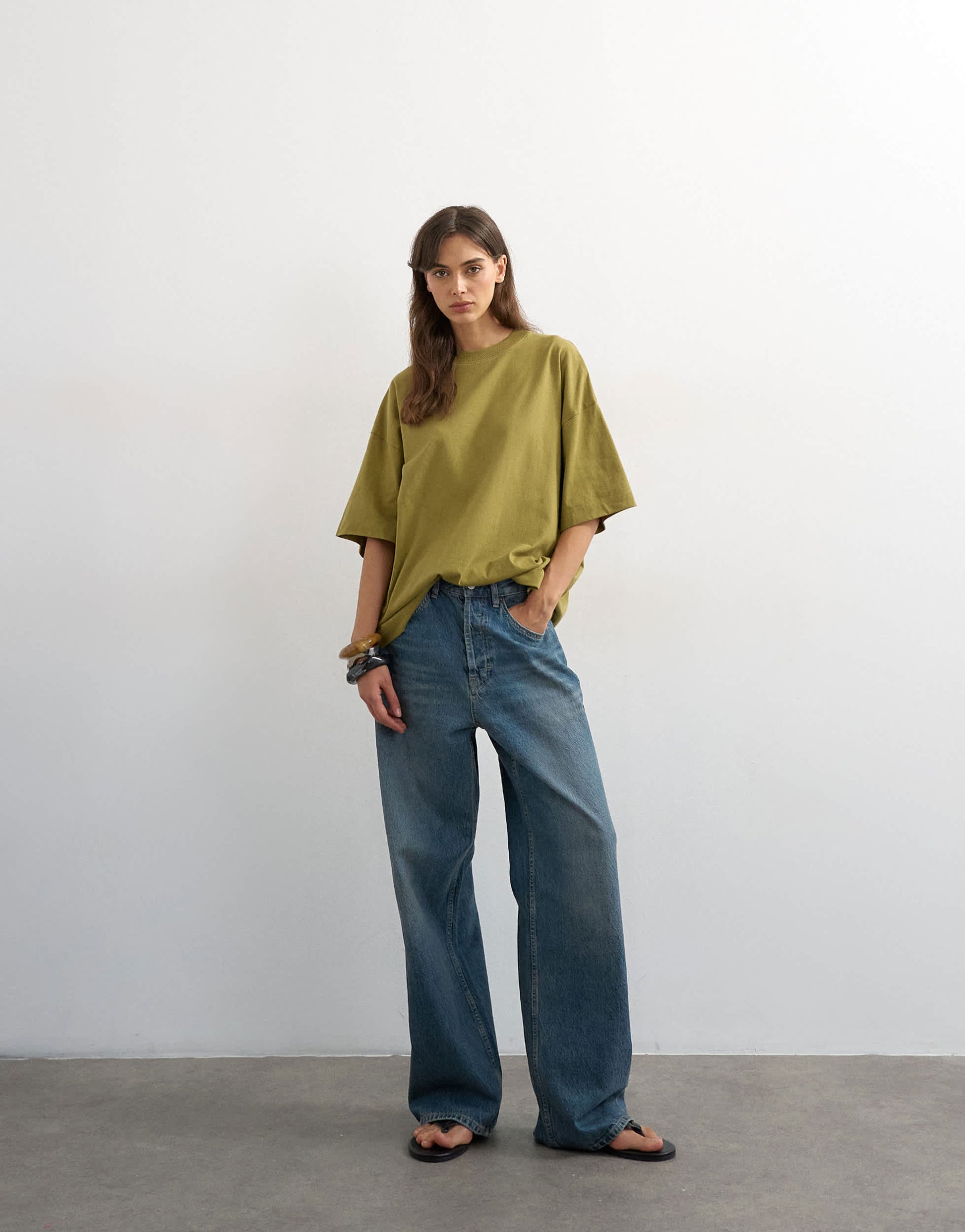 Topshop oversized drop shoulder tee in green