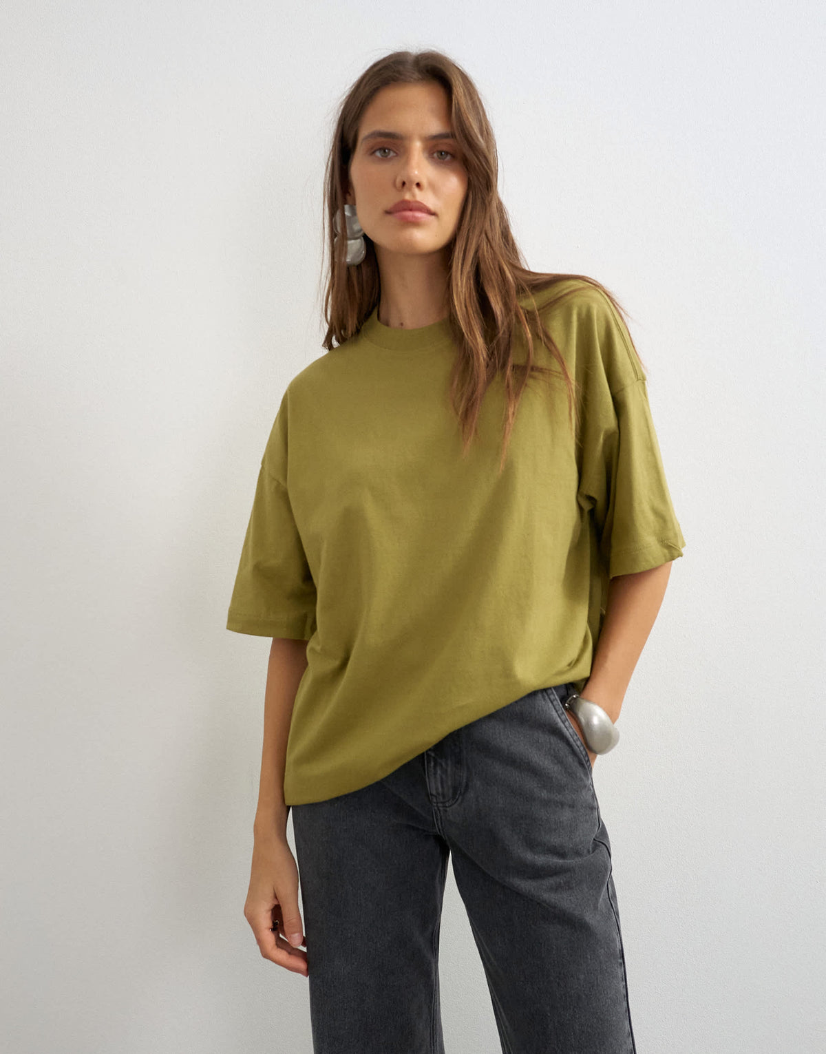 Topshop oversized drop shoulder tee in green