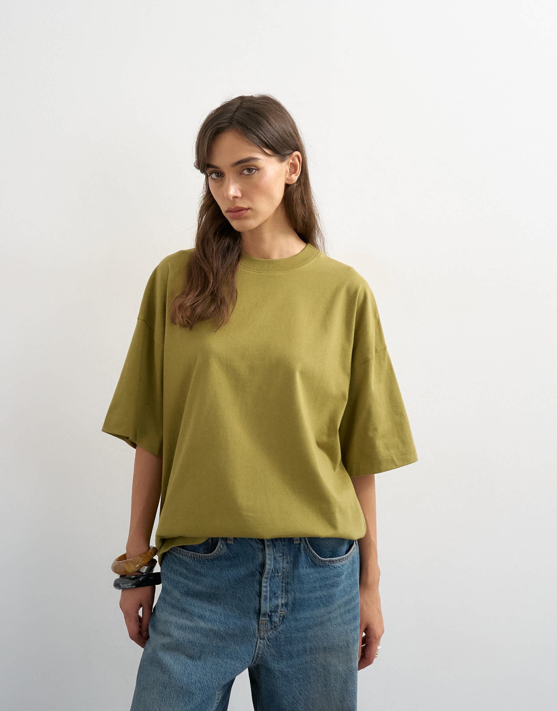 Topshop oversized drop shoulder tee in green