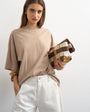 Topshop oversized drop shoulder tee in taupe