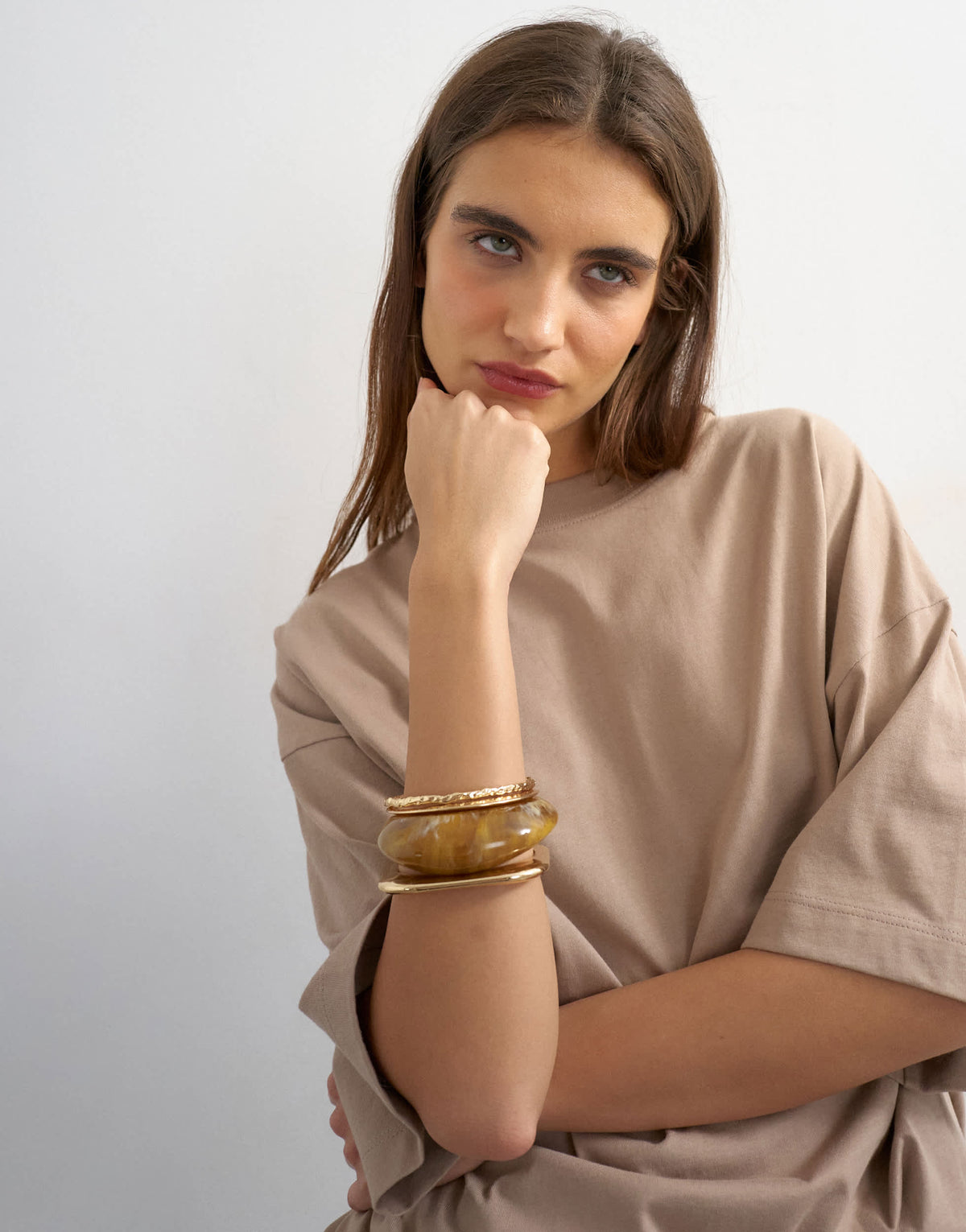 Topshop oversized drop shoulder tee in taupe