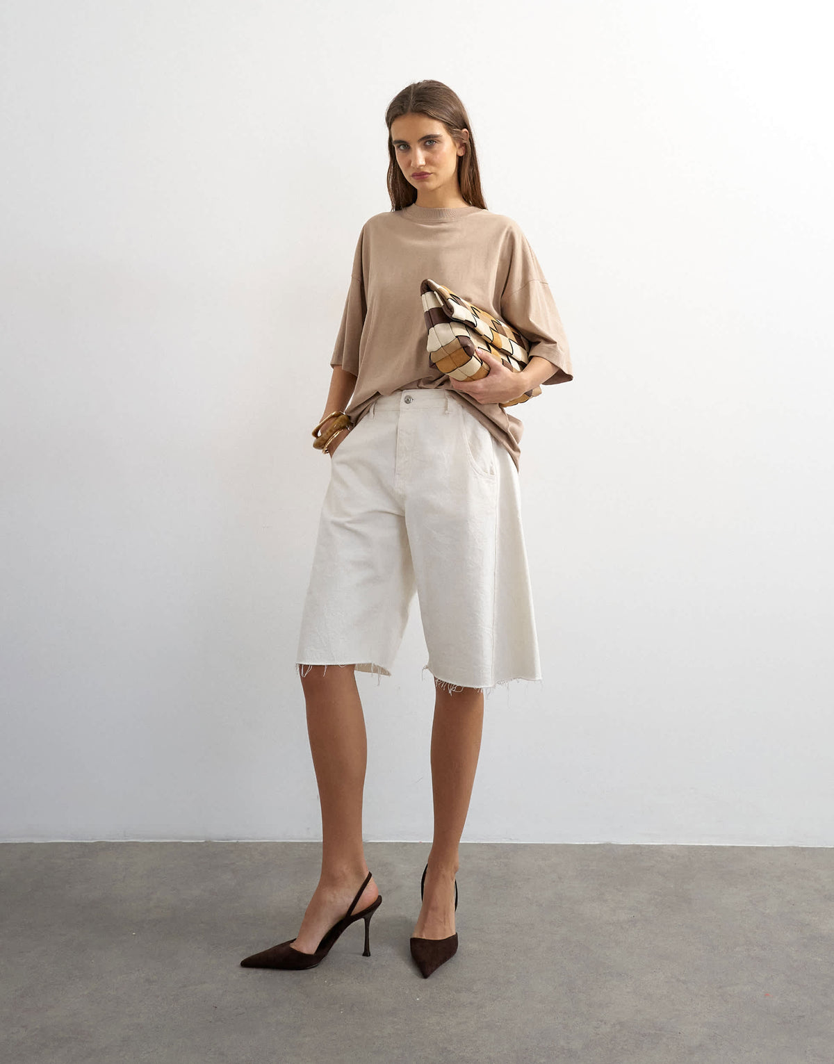 Topshop oversized drop shoulder tee in taupe