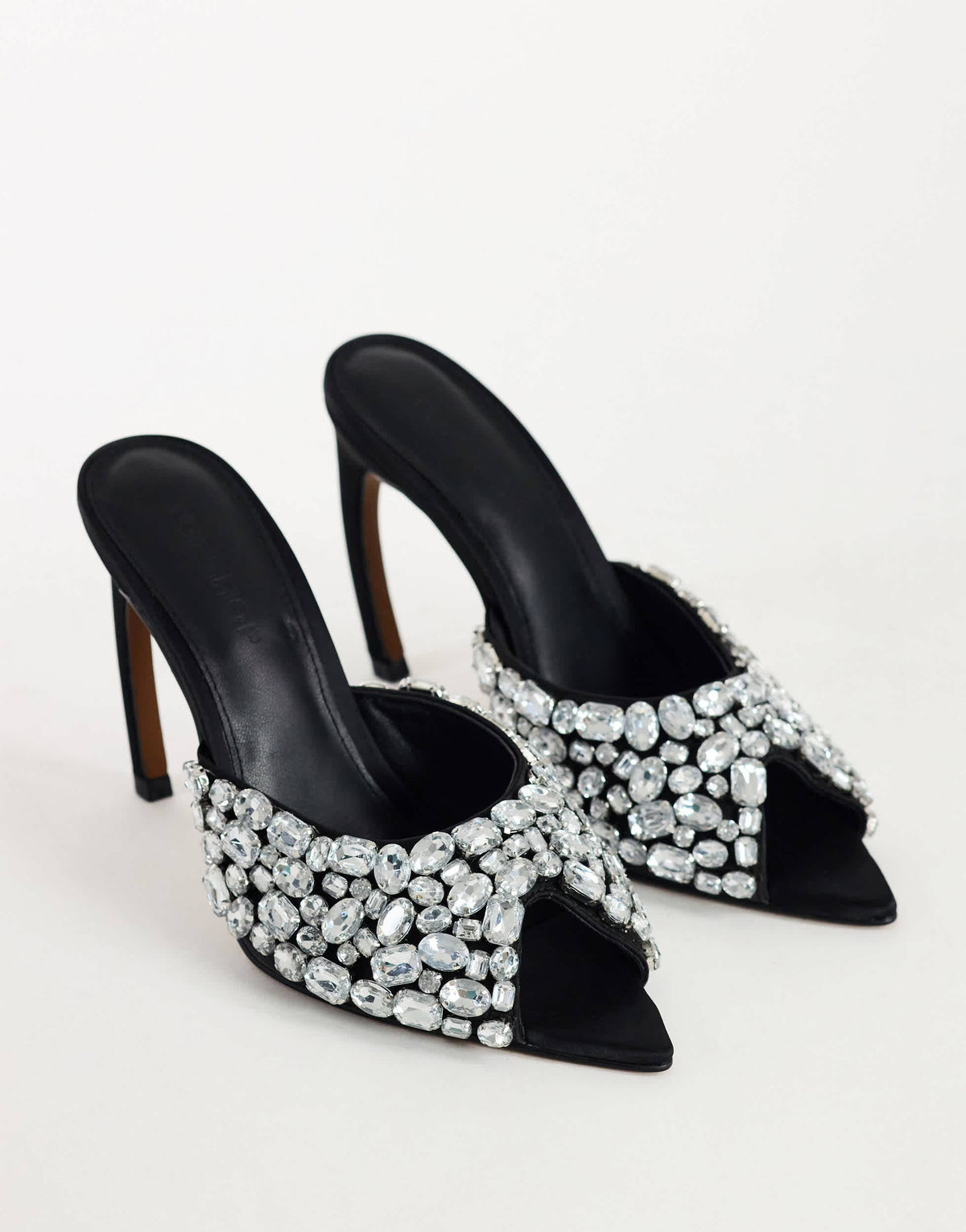 Topshop Artemis banana heel mule with hand sewn gems in black