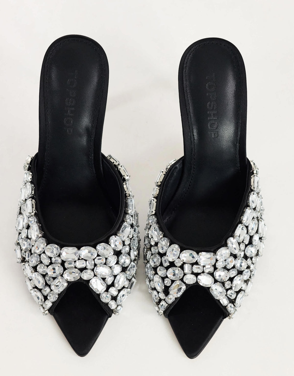 Topshop Artemis banana heel mule with hand sewn gems in black