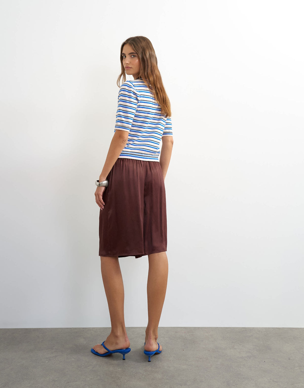 Topshop satin longline bermuda shorts in chocolate