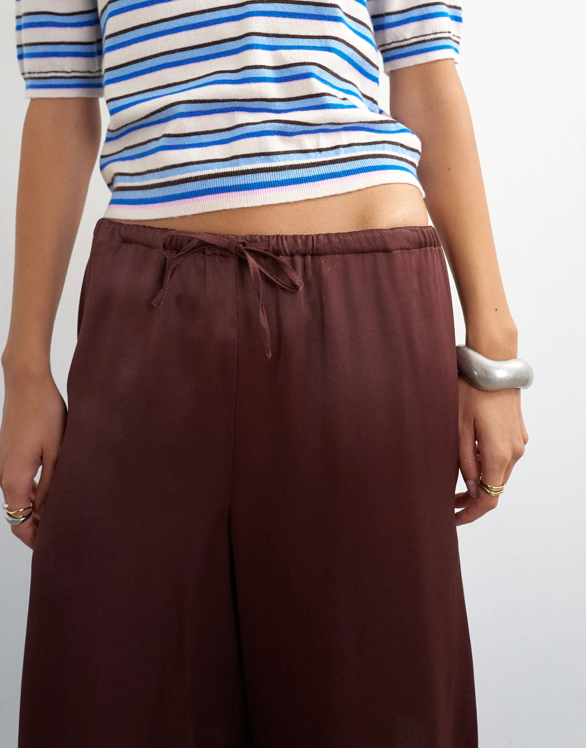 Topshop satin longline bermuda shorts in chocolate