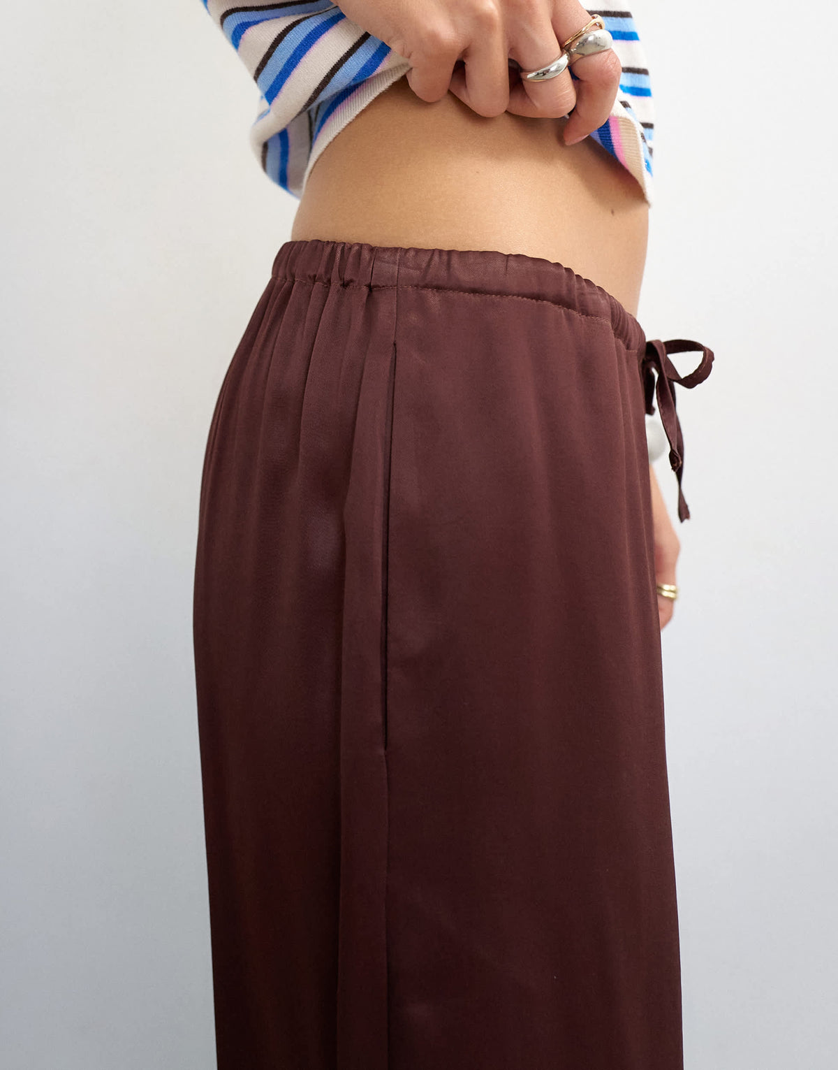 Topshop satin longline bermuda shorts in chocolate