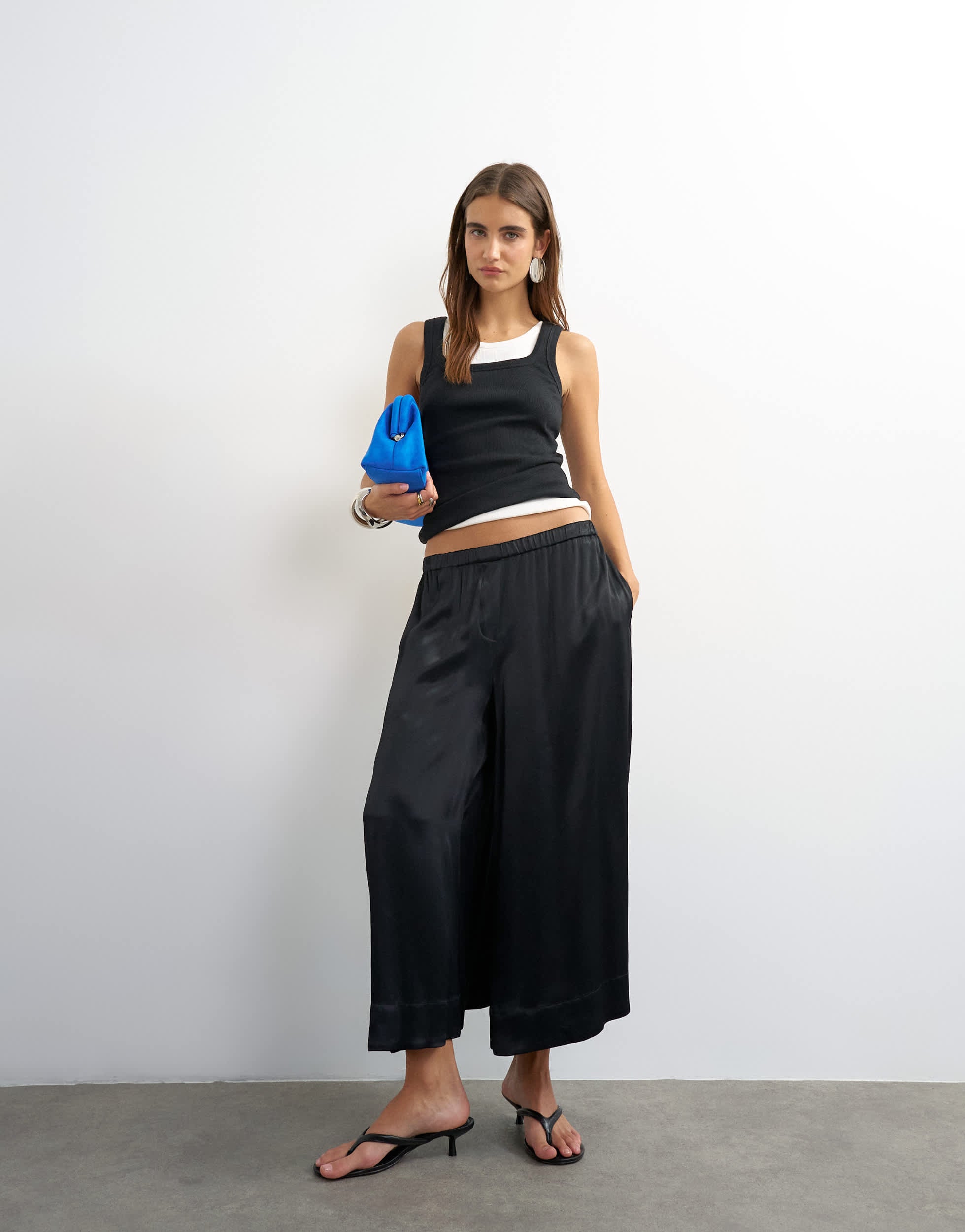 Topshop satin culotte in black