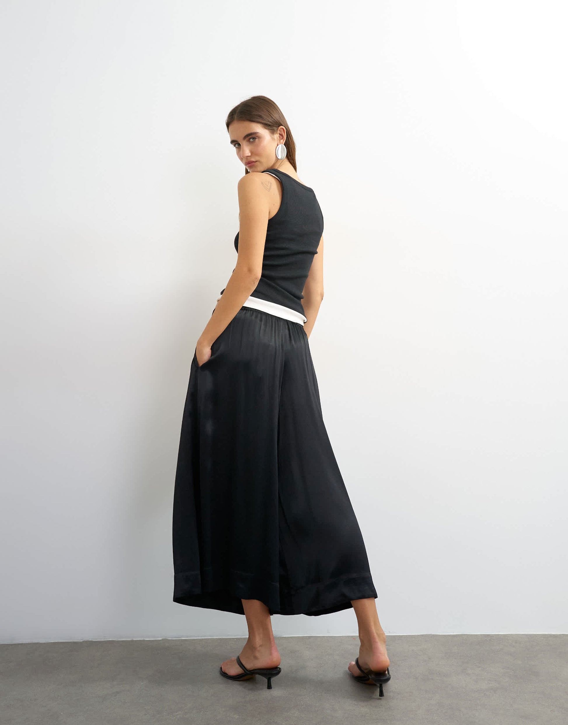 Topshop satin culotte in black