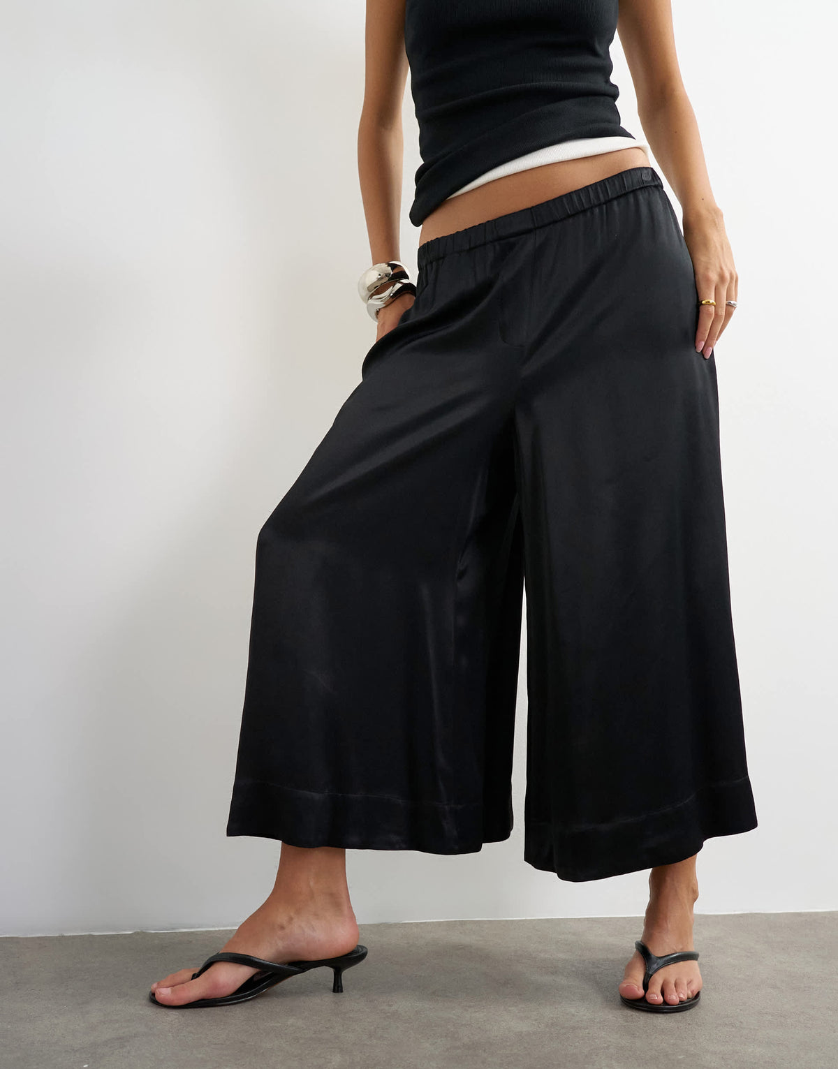 Topshop satin culotte in black