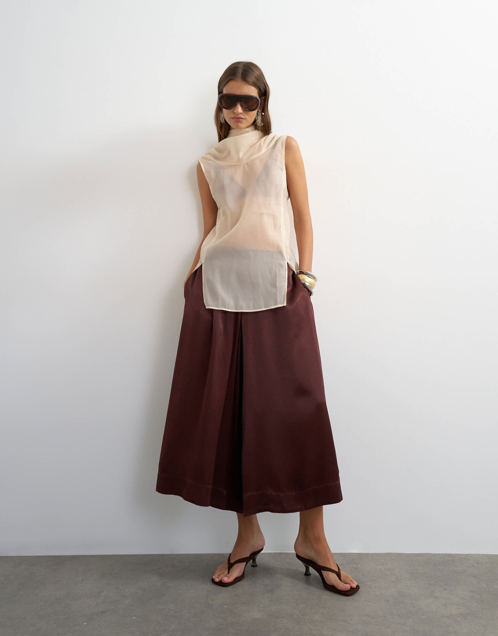Topshop satin culotte in chocolate