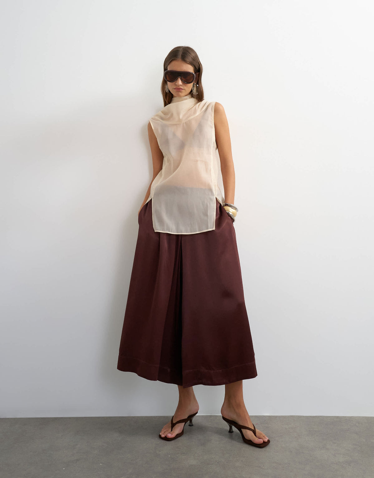 Topshop satin culotte in chocolate