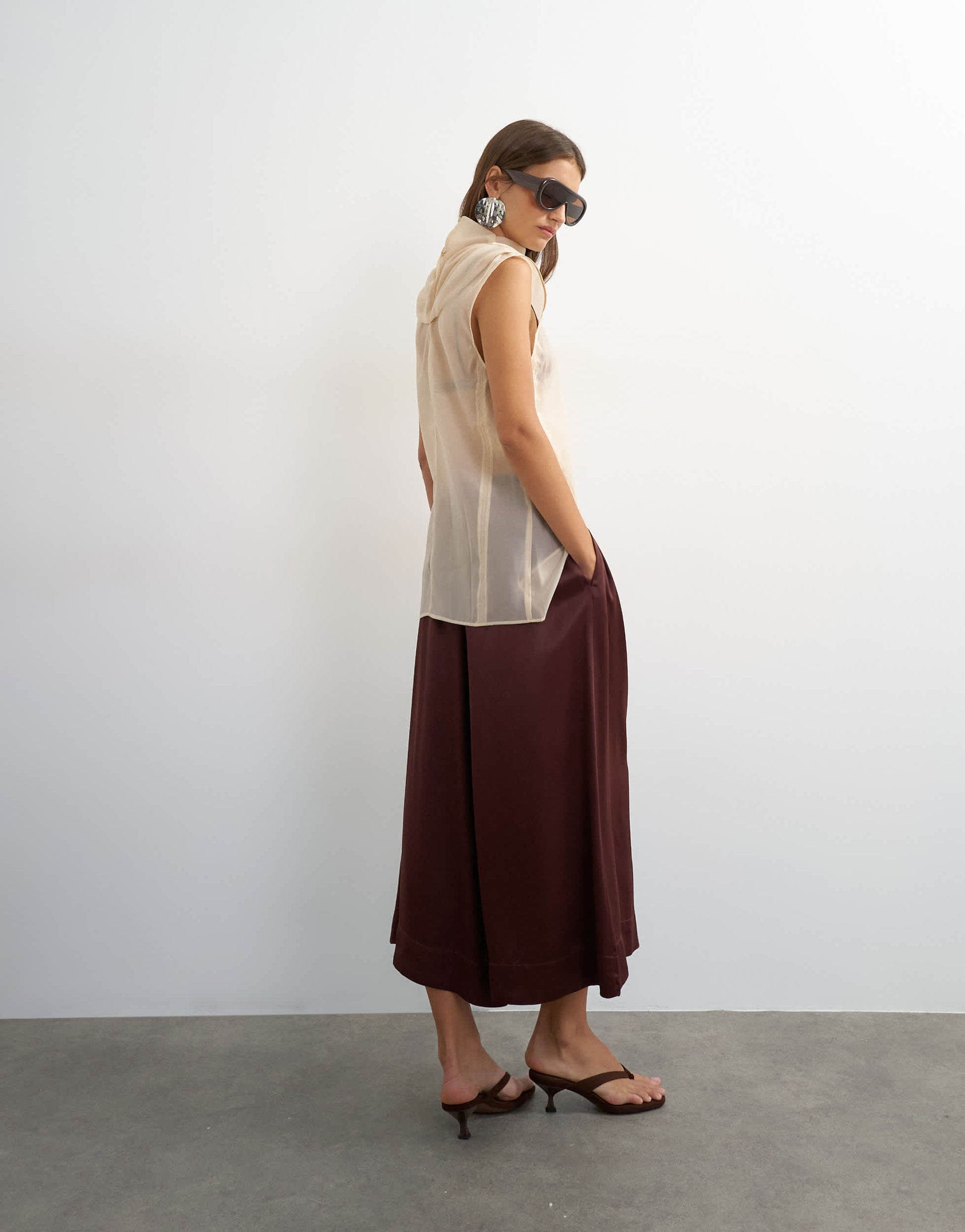 Topshop satin culotte in chocolate