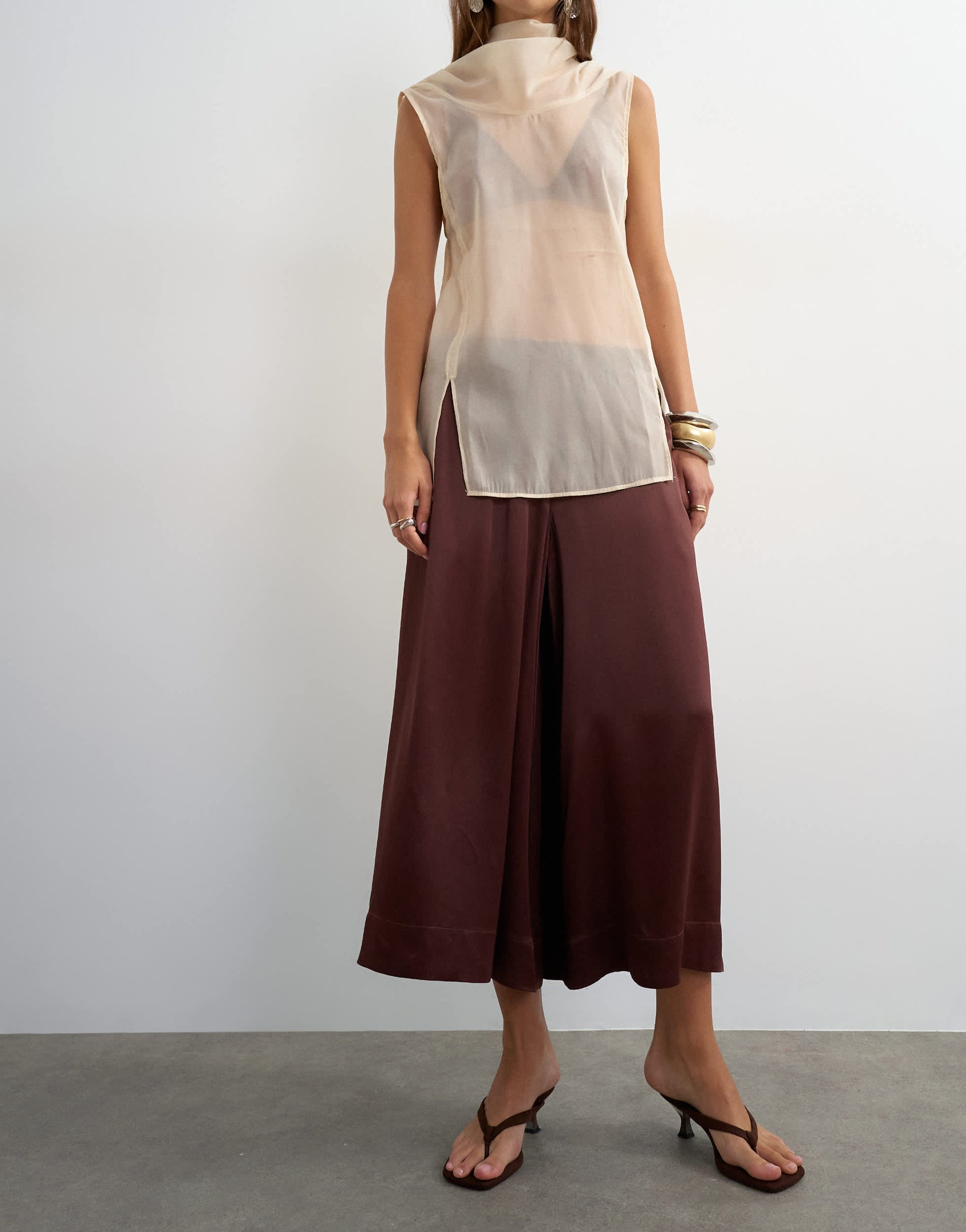 Topshop satin culotte in chocolate