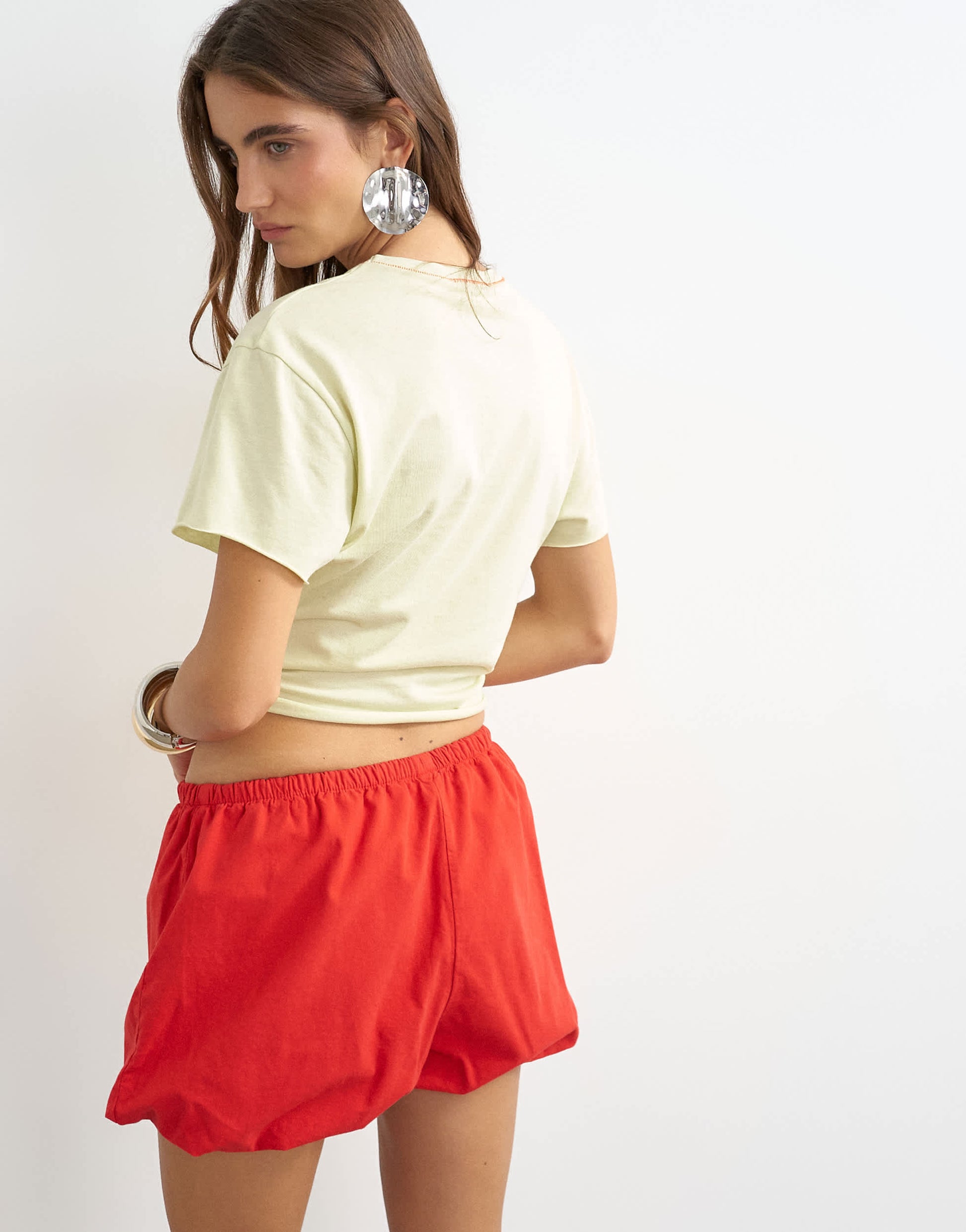 Topshop poplin bubble short in red