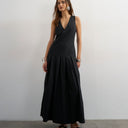 Topshop poplin structured dropped waist maxi dress in black
