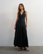 Topshop poplin structured dropped waist maxi dress in black