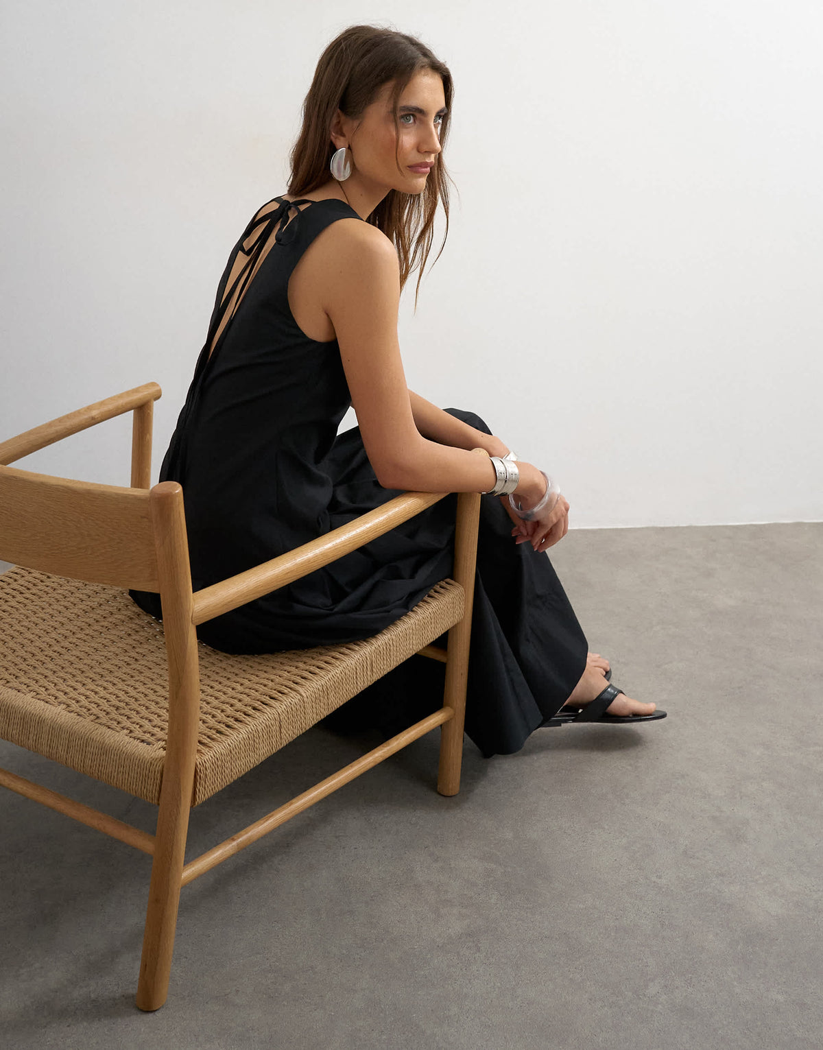 Topshop poplin structured dropped waist maxi dress in black