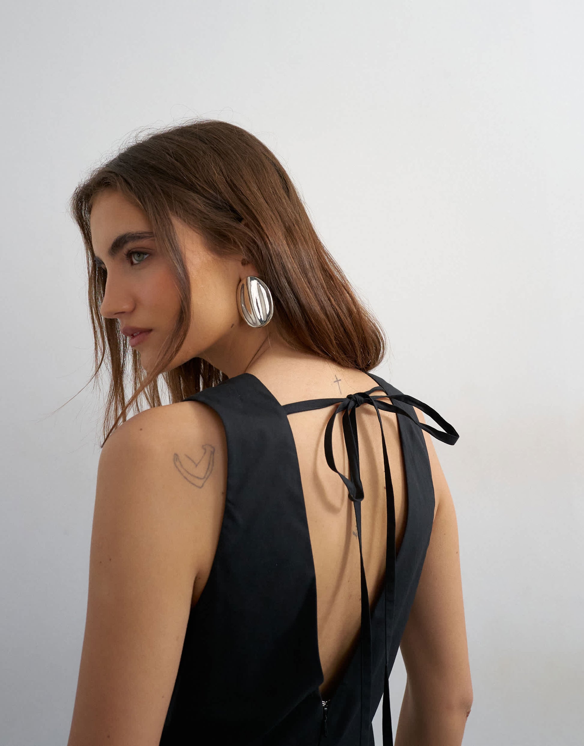 Topshop poplin structured dropped waist maxi dress in black