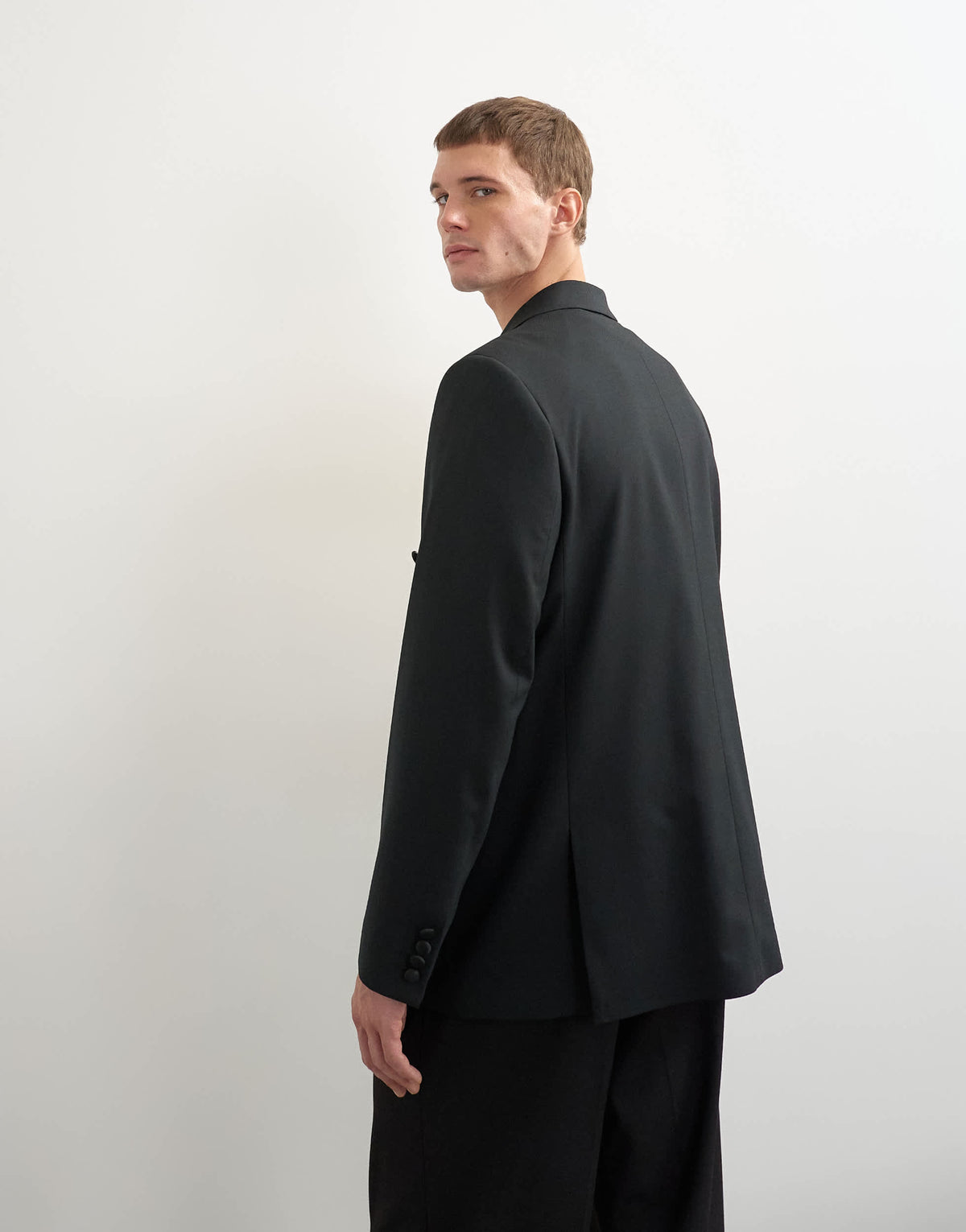 Topman relaxed fit double breasted tuxedo blazer in black