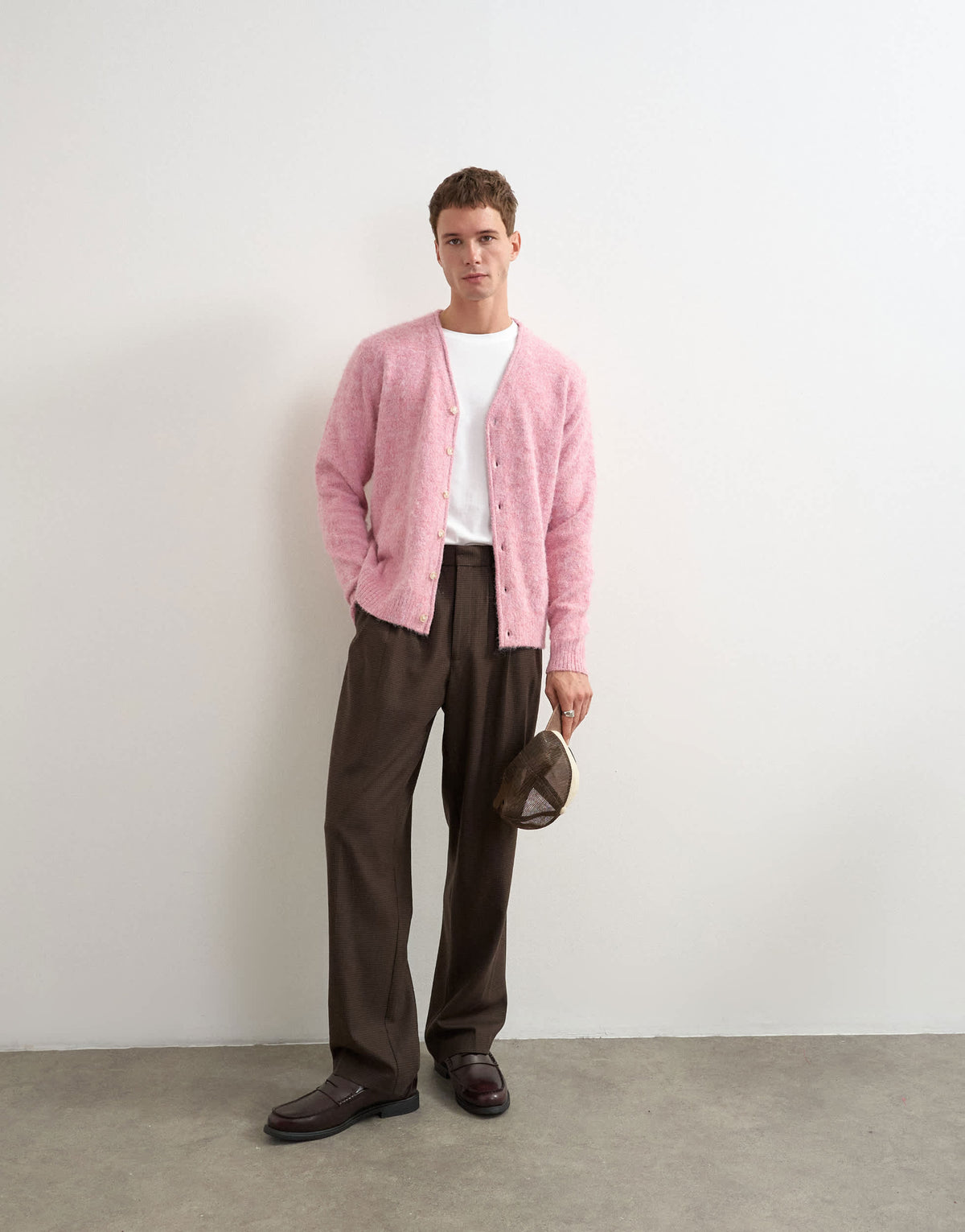 Topman wide leg puppytooth trouser with triple pleats in brown