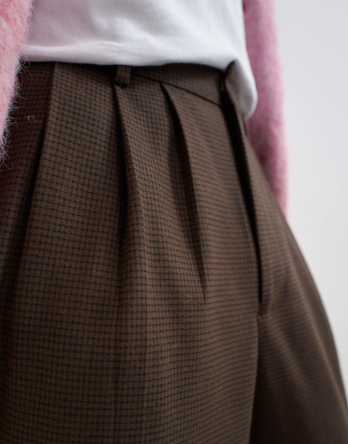 Topman wide leg puppytooth trouser with triple pleats in brown