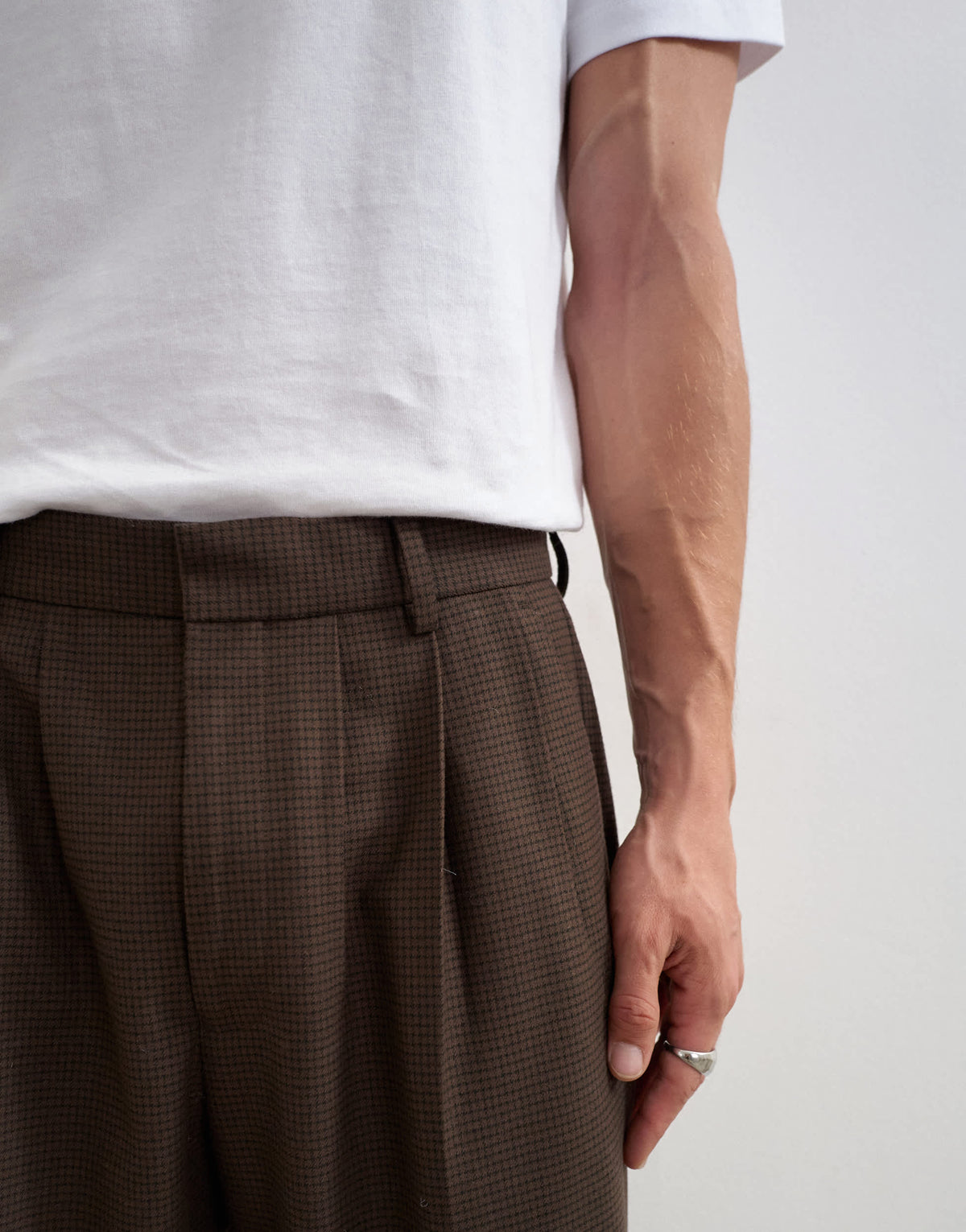 Topman wide leg puppytooth trouser with triple pleats in brown