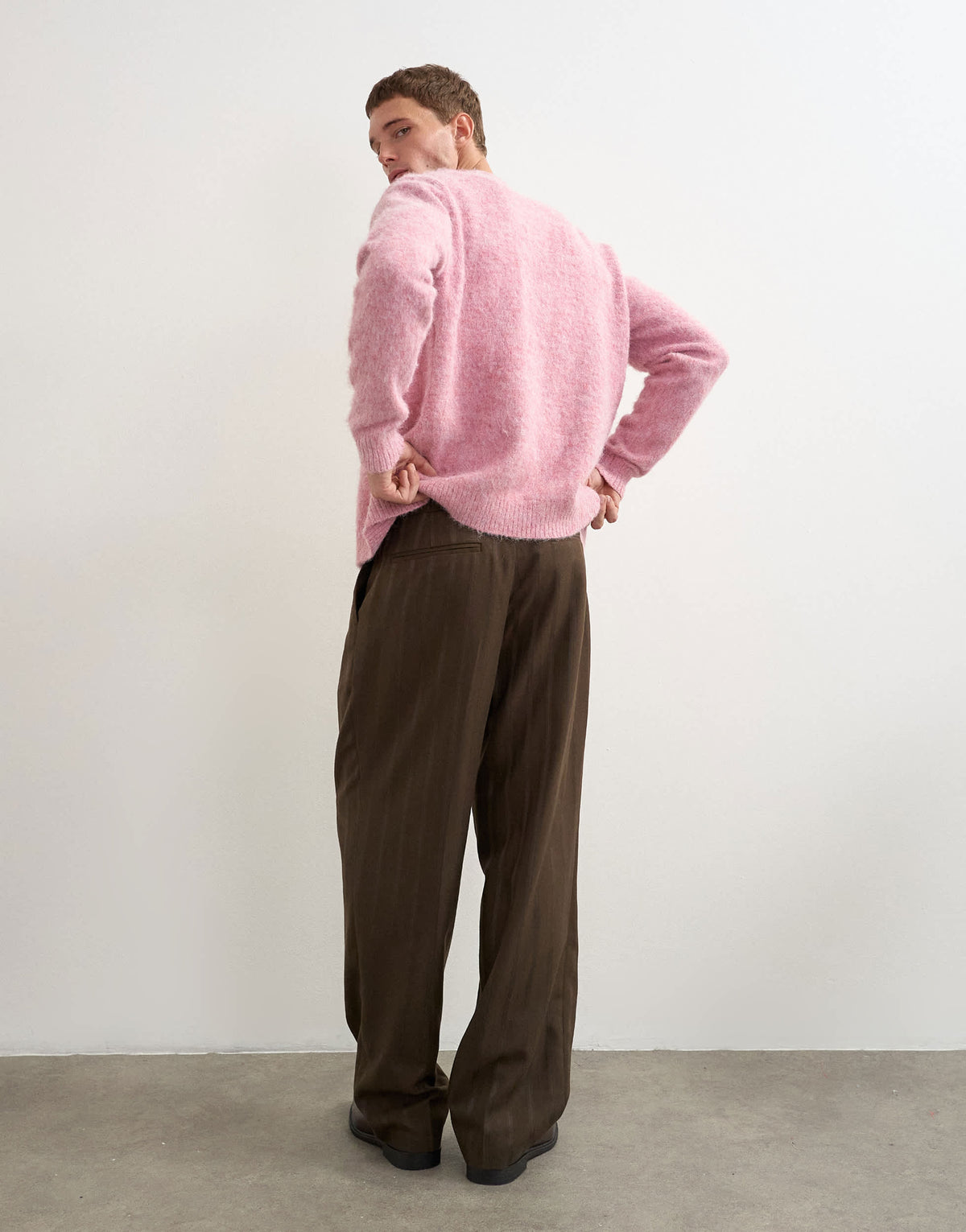 Topman wide leg stripe trouser with pleats in chocolate brown