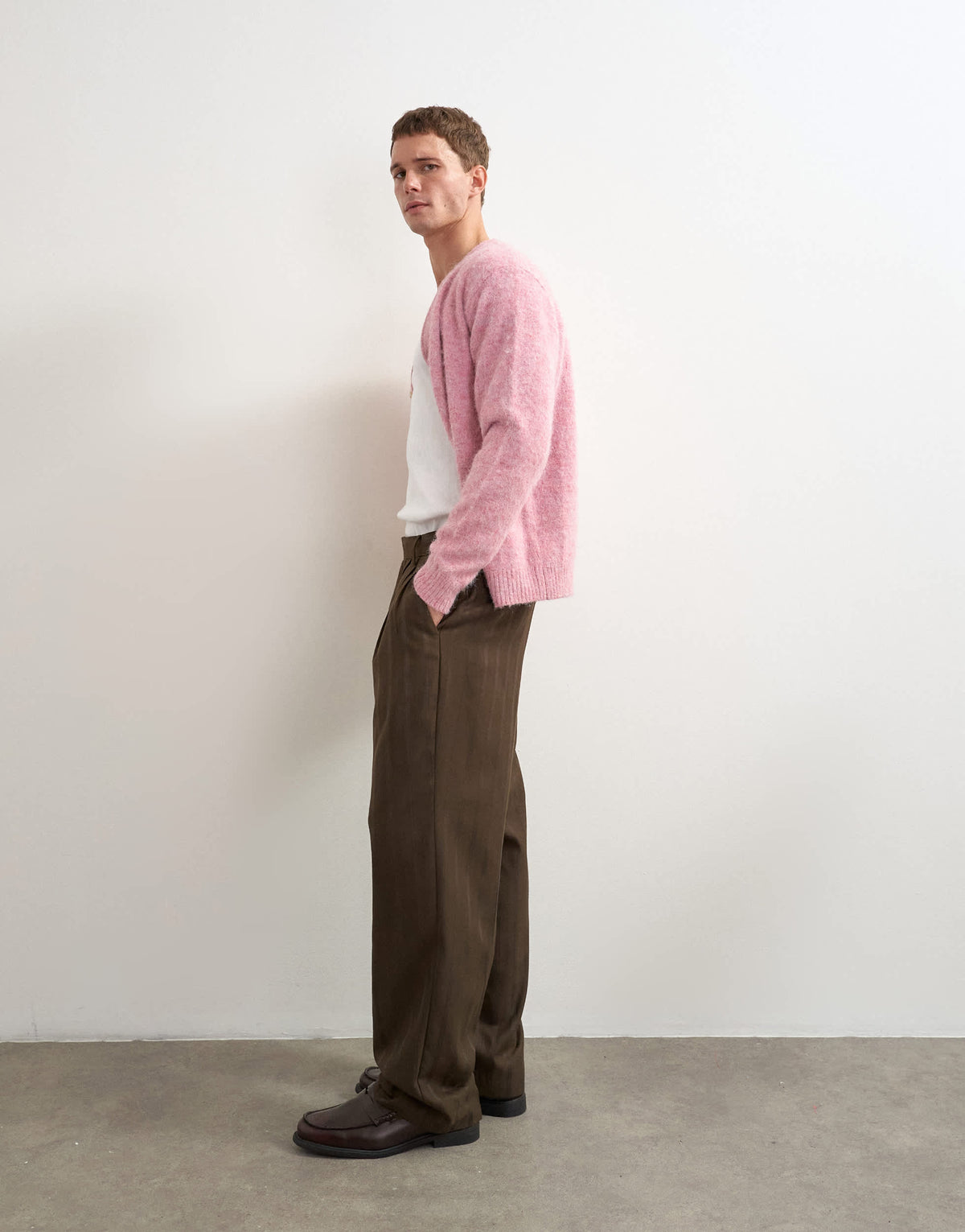 Topman wide leg stripe trouser with pleats in chocolate brown