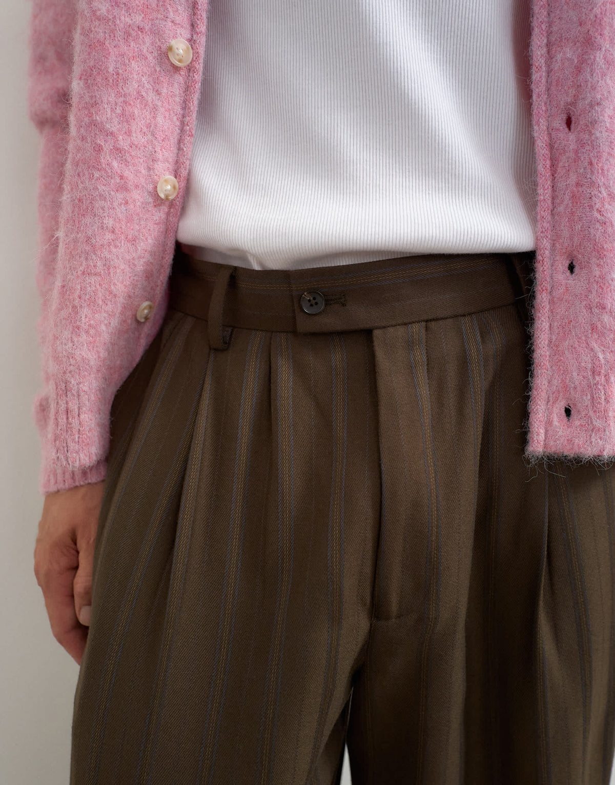 Topman wide leg stripe trouser with pleats in chocolate brown