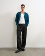 Topman wide leg belted pinstripe trouser with pleats in black
