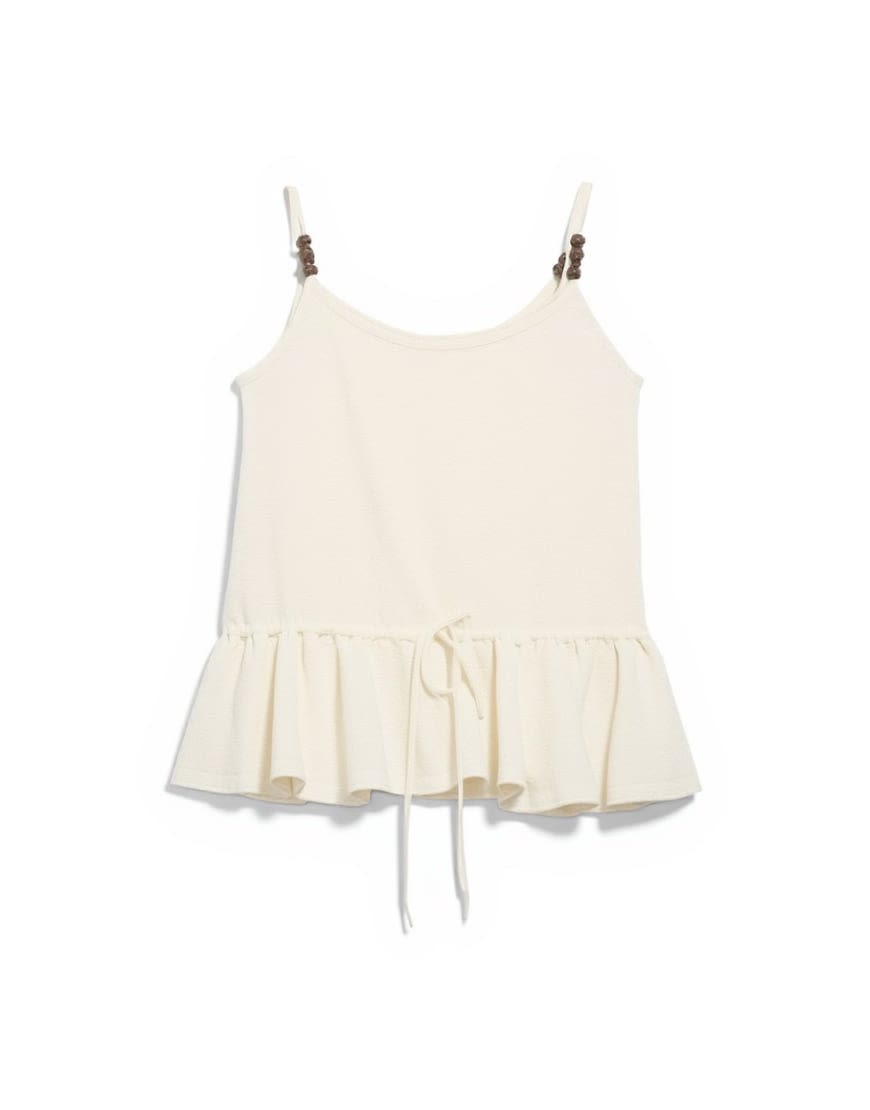 Topshop knitted beaded draw waist peplum tank in ivory
