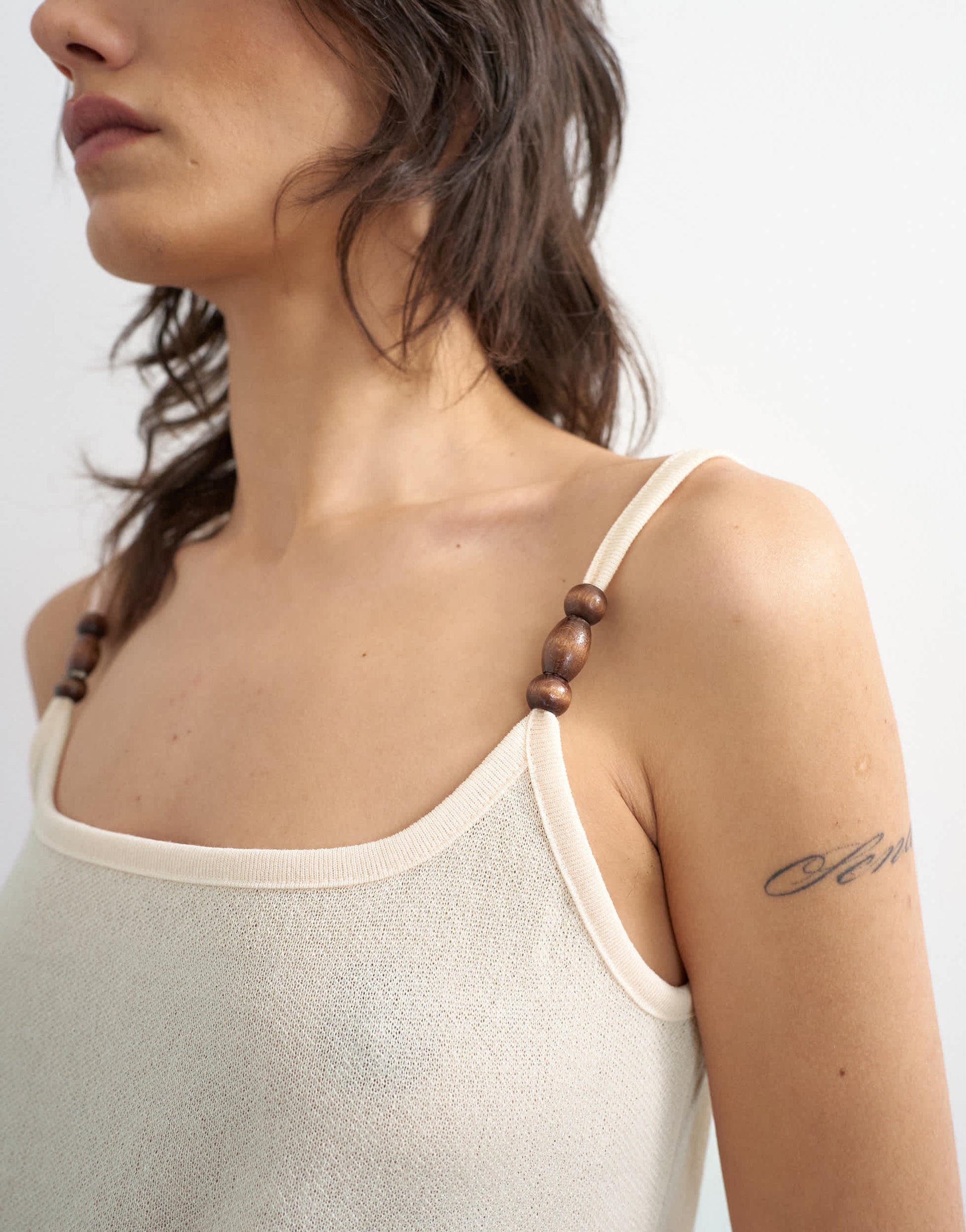 Topshop knitted beaded draw waist peplum tank in ivory