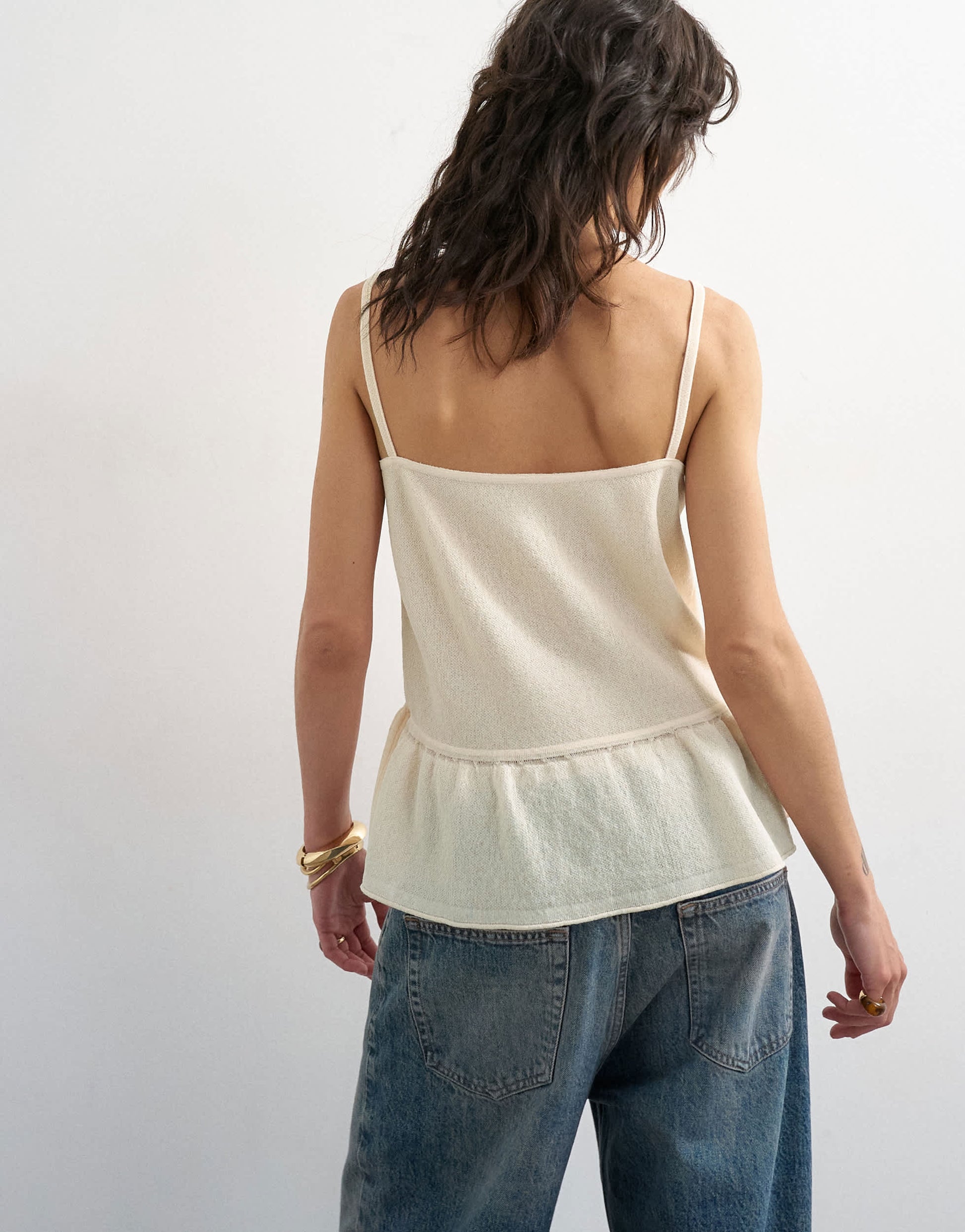 Topshop knitted beaded draw waist peplum tank in ivory