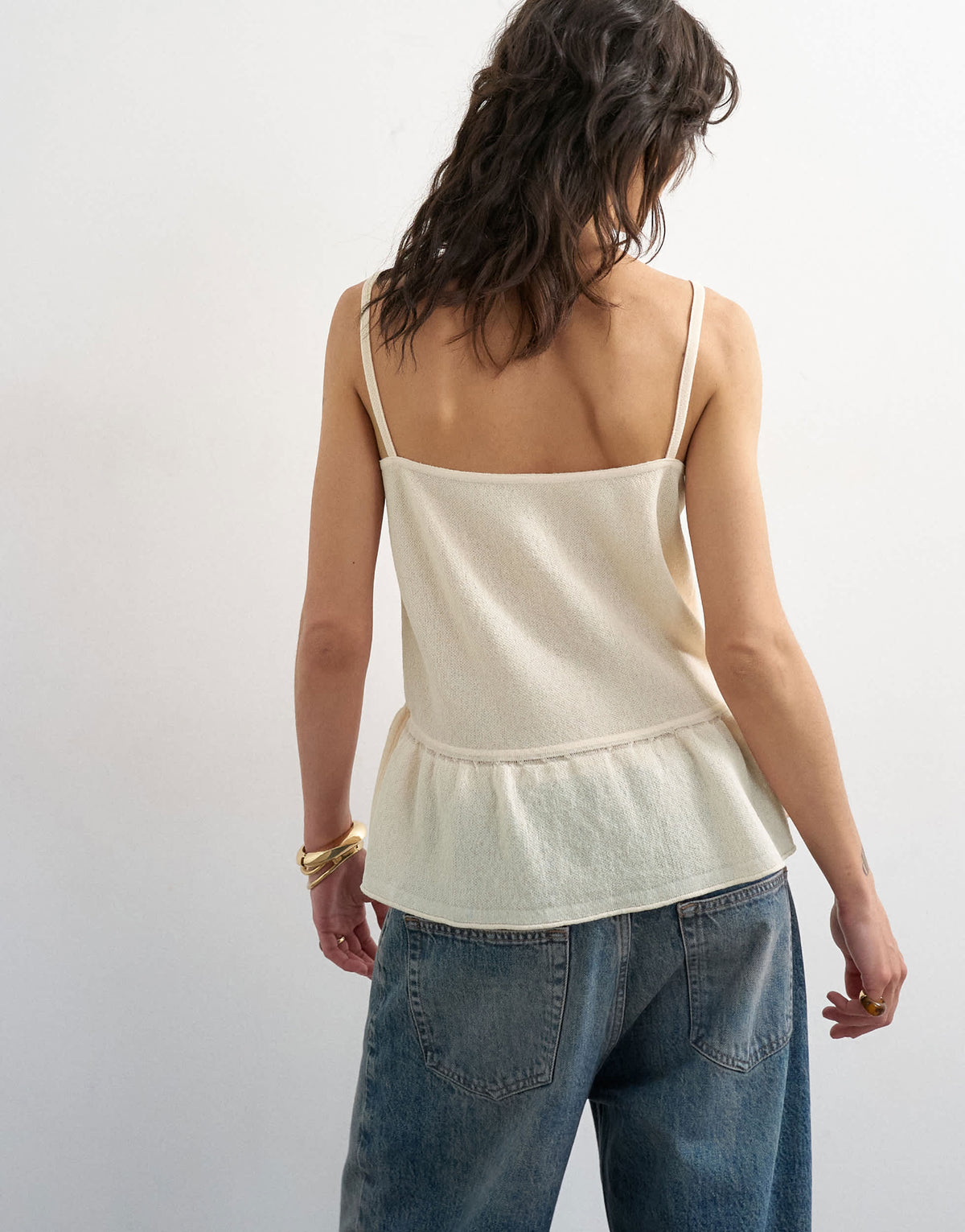 Topshop knitted beaded draw waist peplum tank in ivory