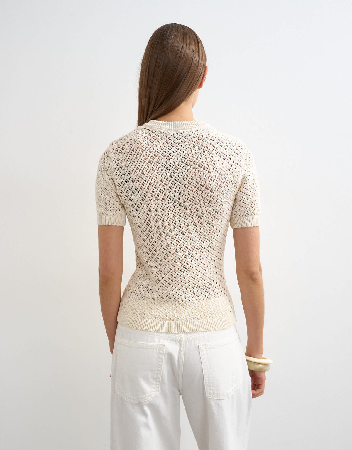 Topshop knitted short sleeve mandarin collar cardigan in ivory