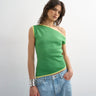 Topshop knitted asymmetric off shoulder top in green
