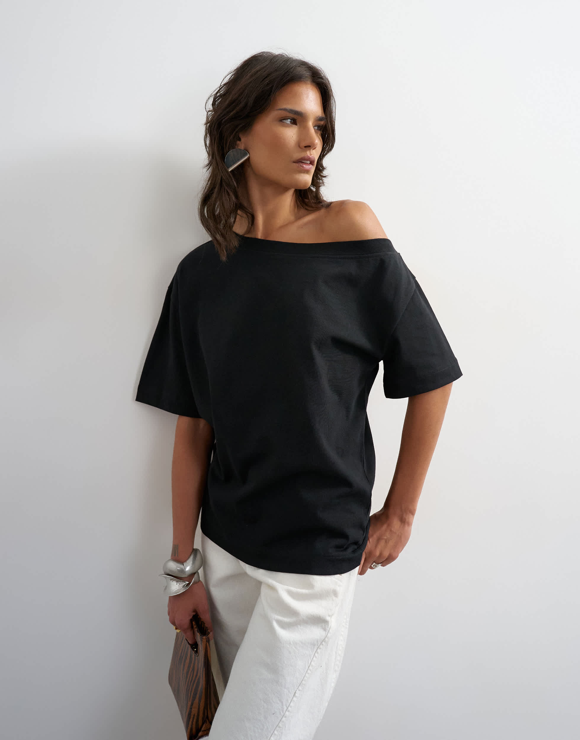 Topshop fallen shoulder t-shirt in black