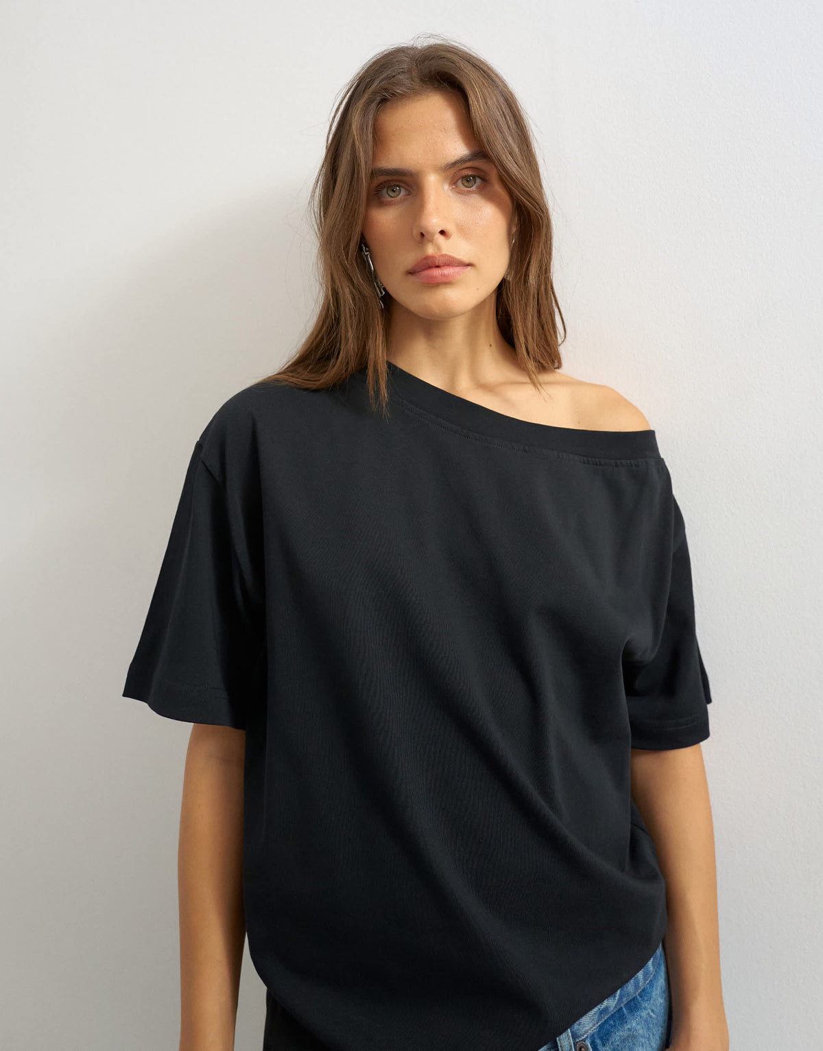 Topshop fallen shoulder t-shirt in black