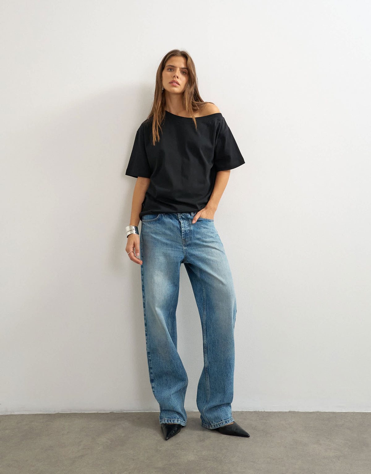 Topshop fallen shoulder t-shirt in black