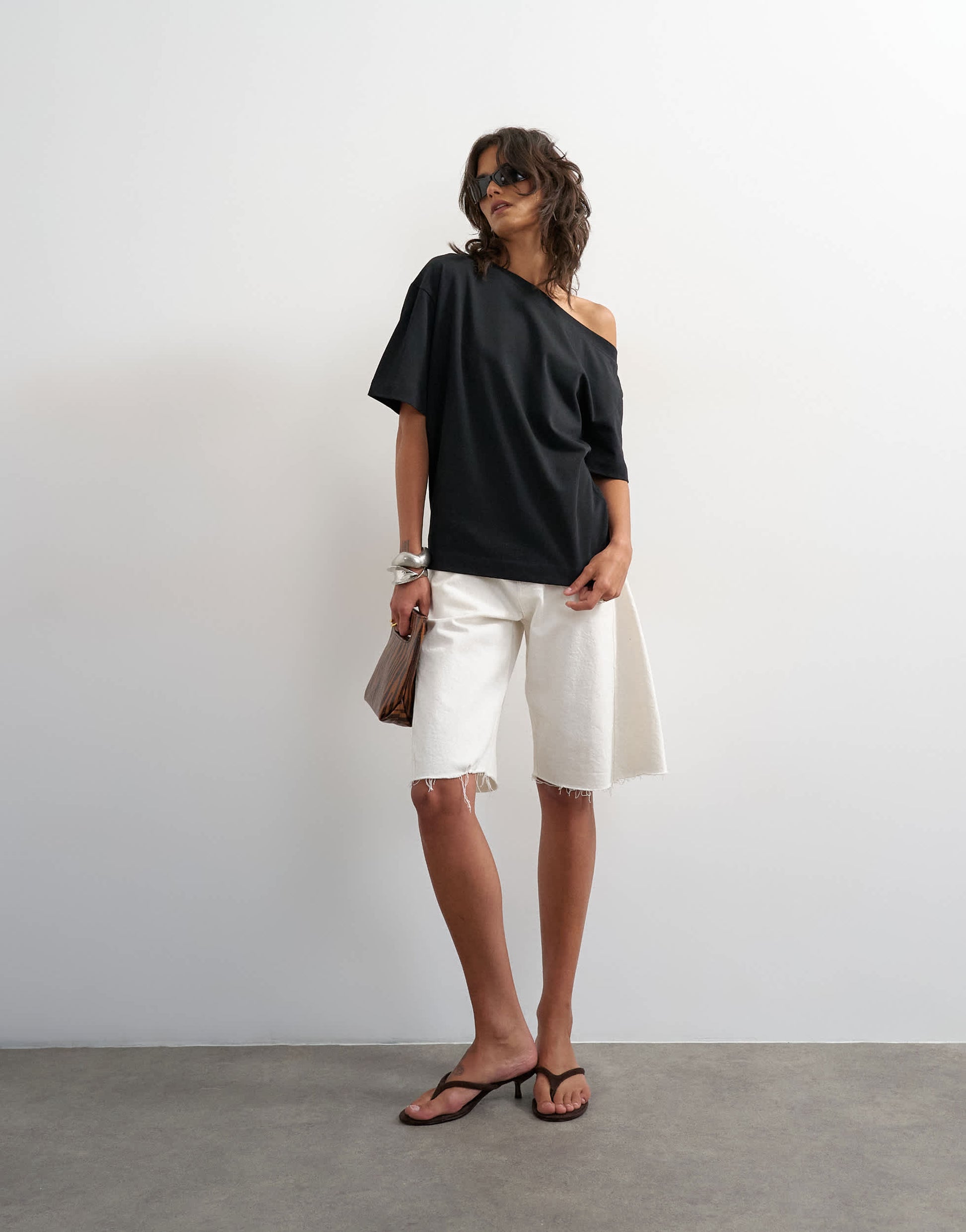 Topshop fallen shoulder t-shirt in black