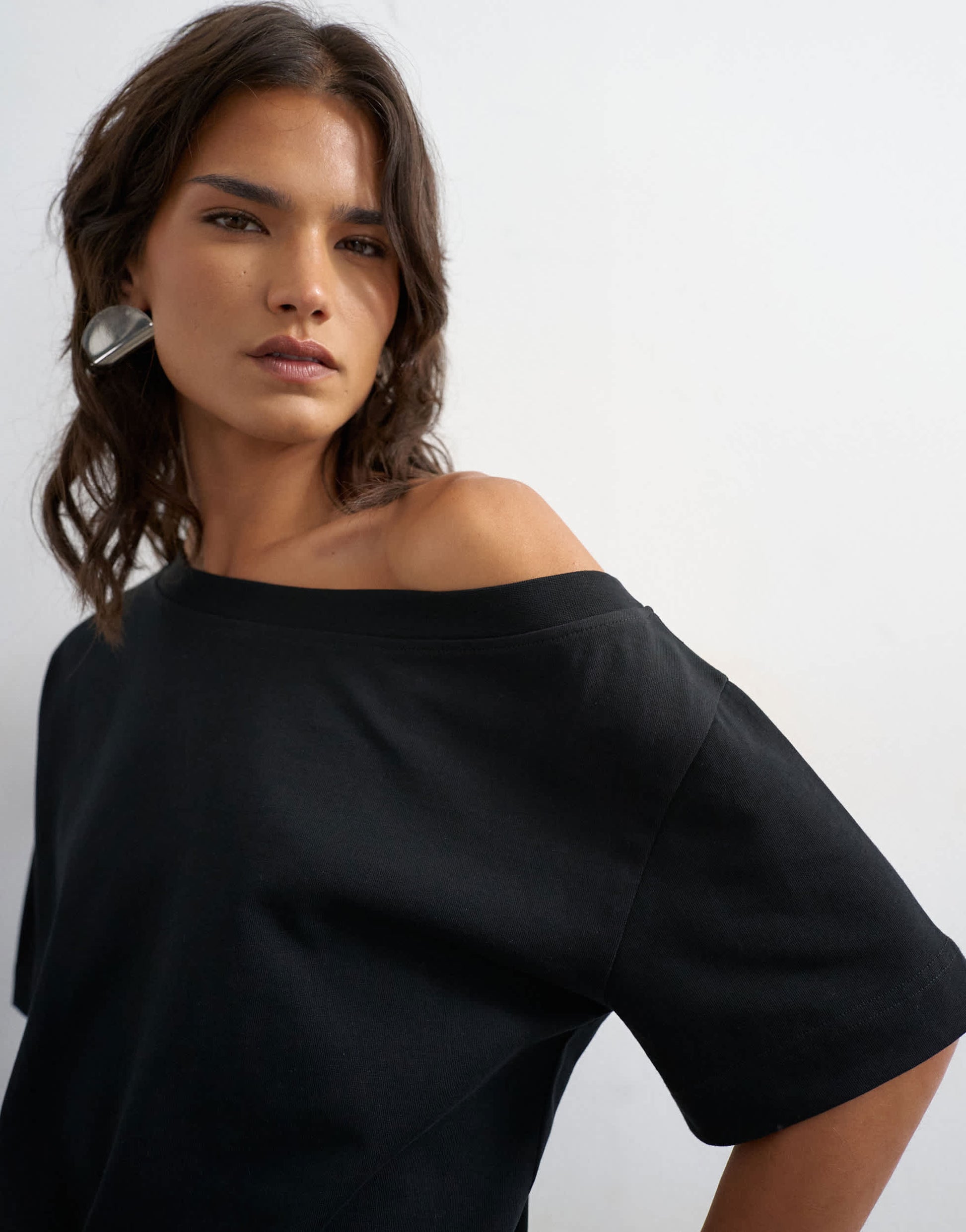 Topshop fallen shoulder t-shirt in black