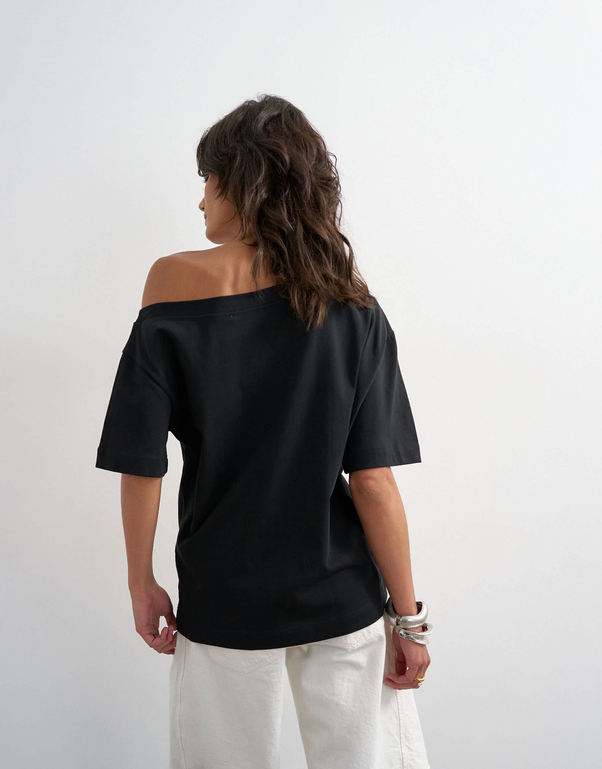 Topshop fallen shoulder t-shirt in black