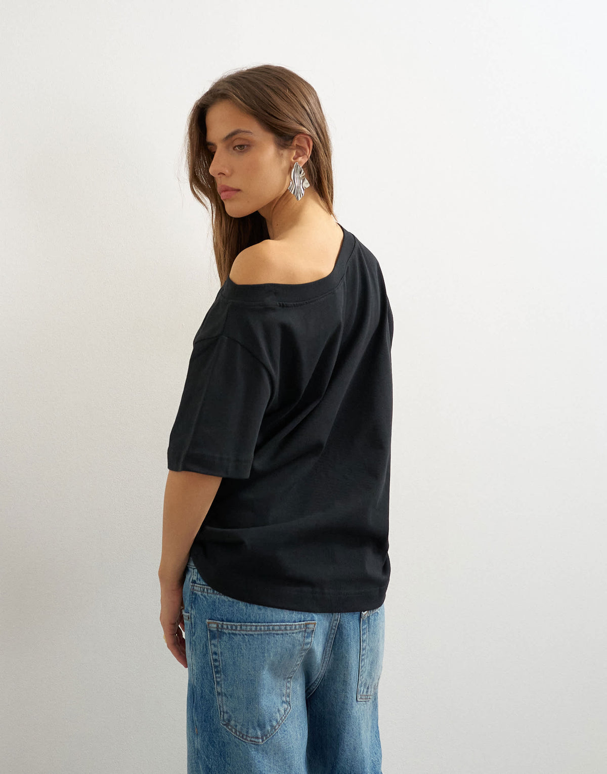 Topshop fallen shoulder t-shirt in black