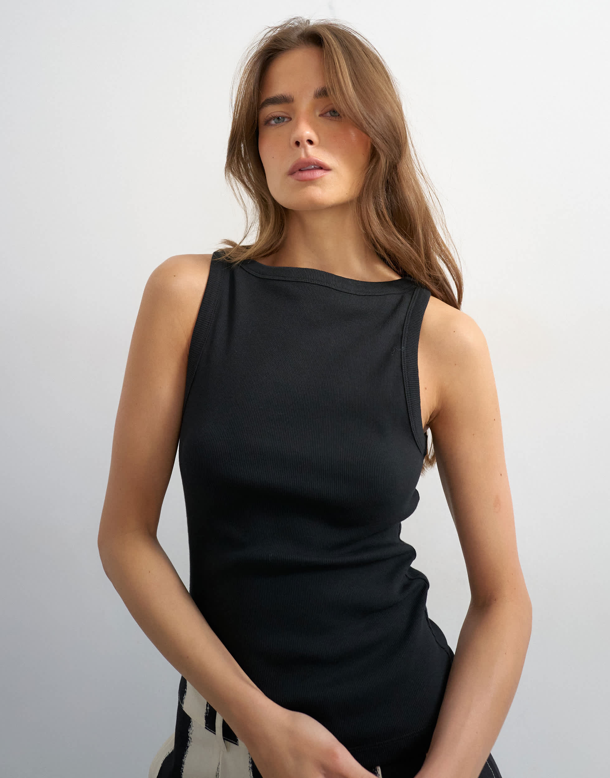 Topshop slash neck racer vest in black